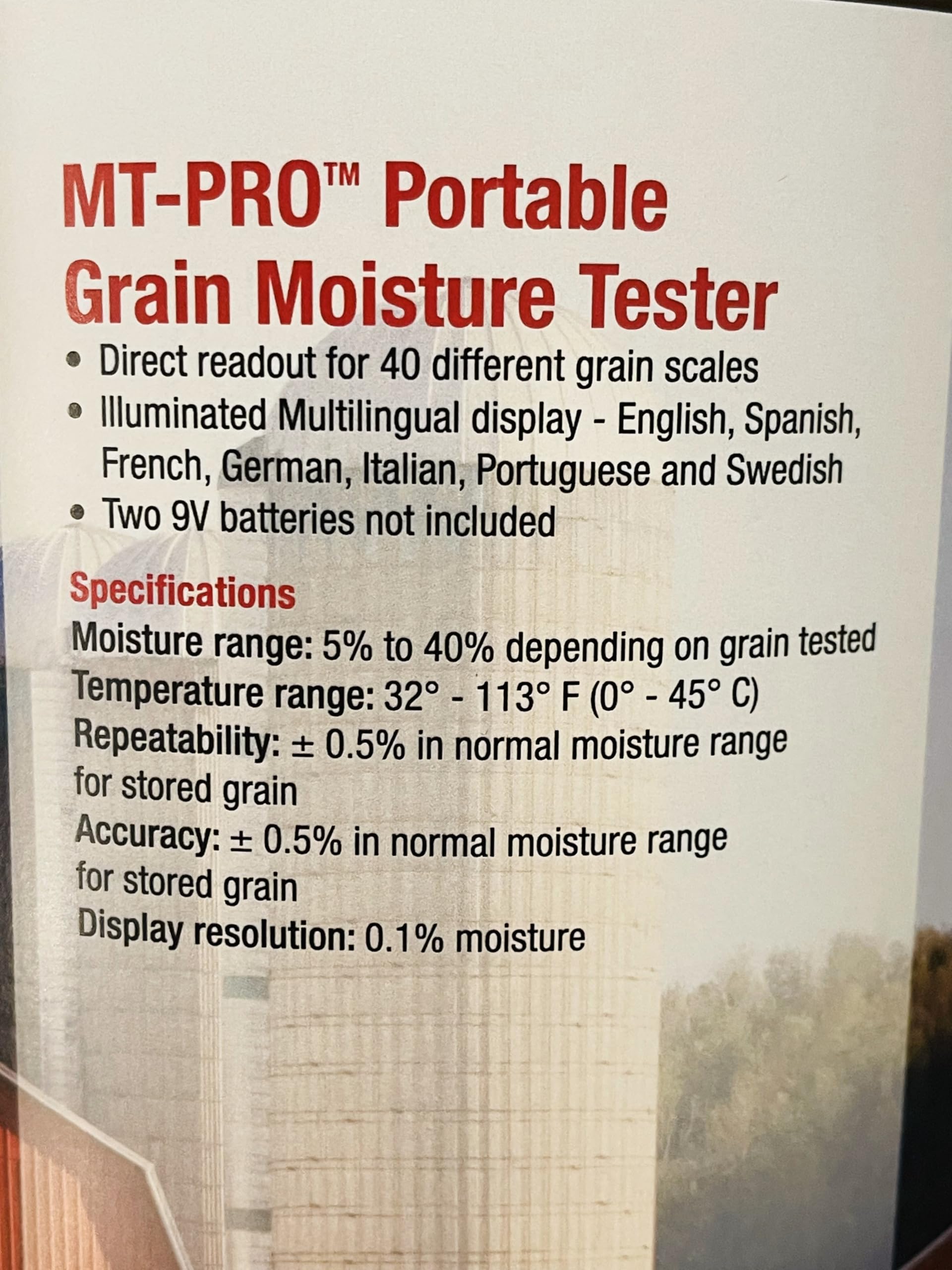 Agratronix MT-Pro 08125 Digital Moisture Tester for Grains - Corn, Wheat, Barley, Rice, Oats & Rye | Portable Grain Moisture Meter for Farmers & Agriculture Use