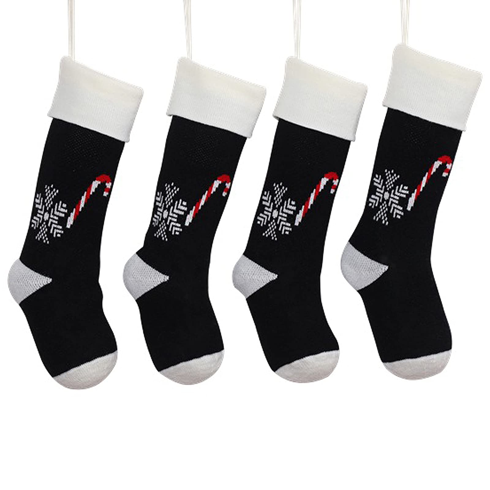 MOOVGTP 4-Pack 18-Inch Black & White Knitted Christmas Stockings - Candy Cane Pattern Wool Holiday Socks for Xmas Decor, Gift Exchange & Home Party Decoration | Perfect for Fireplace Mantel, Tree Decor & Festive Celebrations