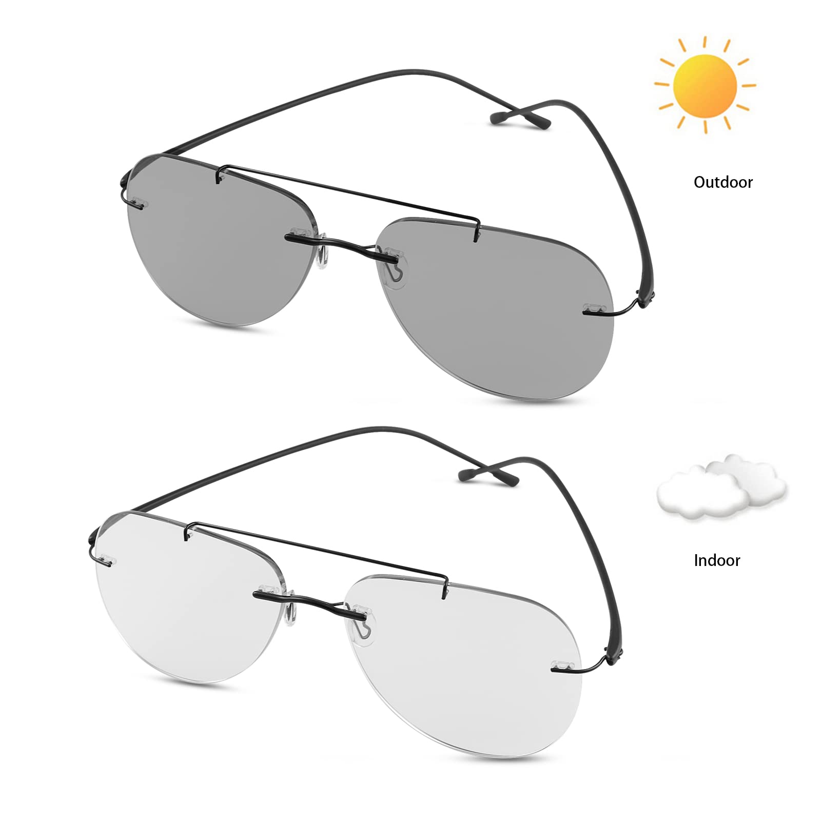 Photochromic Progressive Multifocal Computer Reading Glasses with UV400 Protection & Blue Light Blocking - Transition Lenses for Indoor/Outdoor Use - Perfect for Reading, Computer Work, and Sun Protection