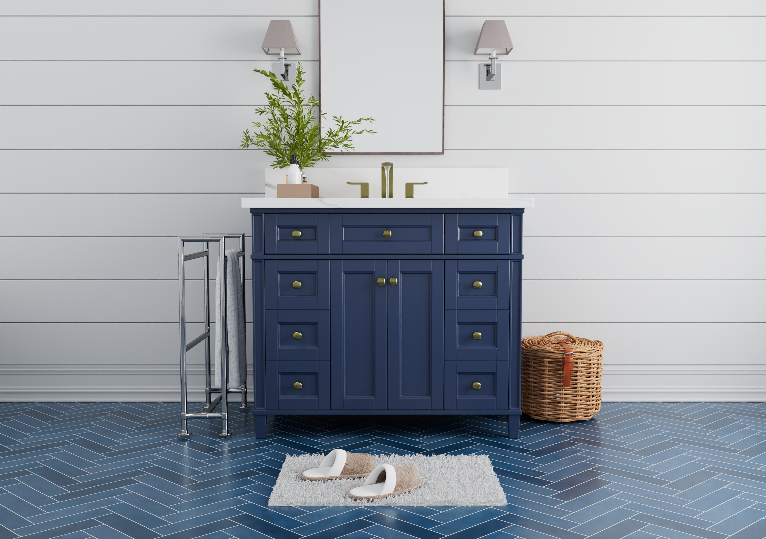 Kensington 41.5 Inch Solid Wood Navy Blue Bathroom Vanity Cabinet - Perfect for Modern Master Bath & Powder Room Remodeling