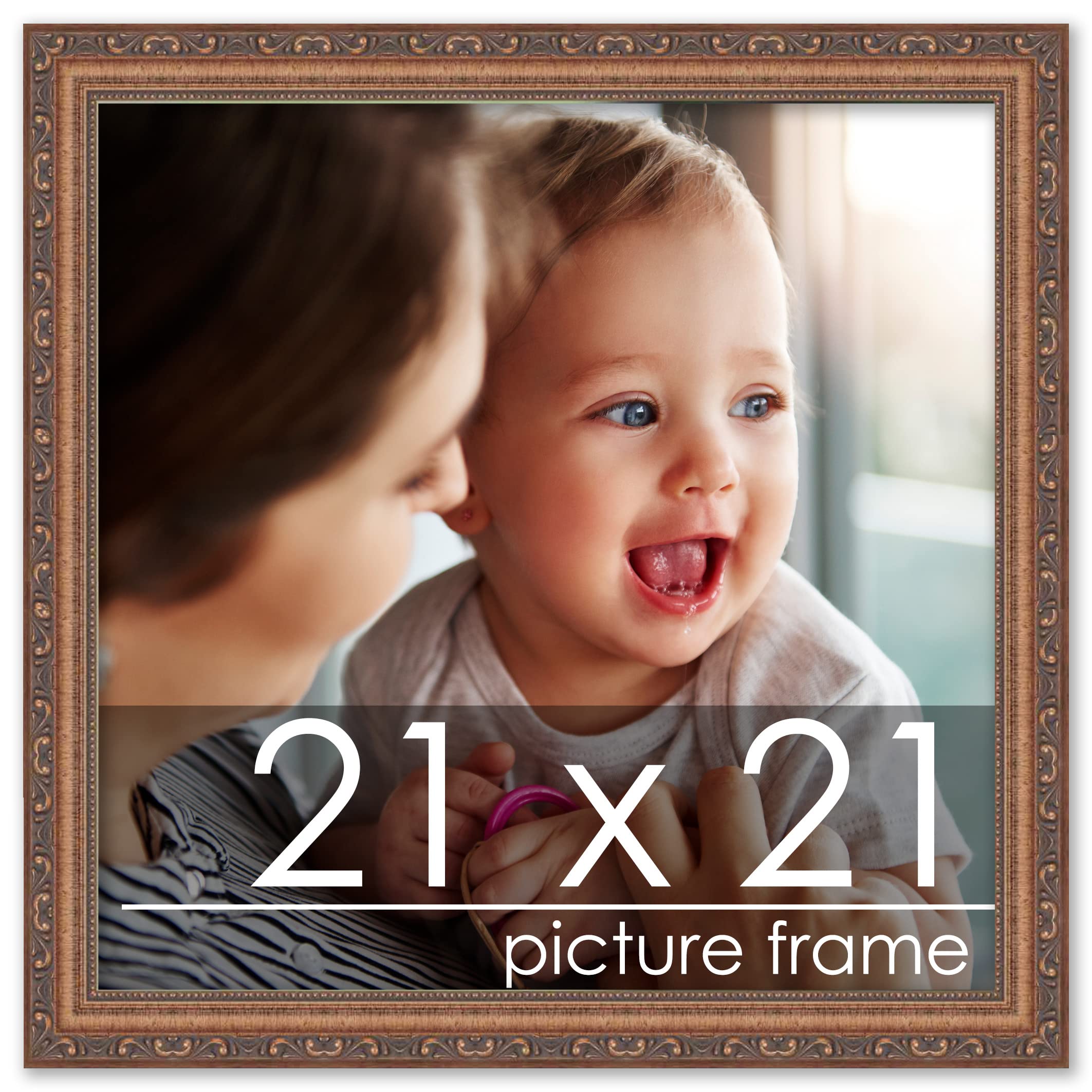 21x21 Antique Gold Wood Picture Frame - Square Traditional Poster Frame with UV Acrylic, Foam Backing & Hanging Hardware - Perfect for Wall Art, Home Decor & Photo Displays