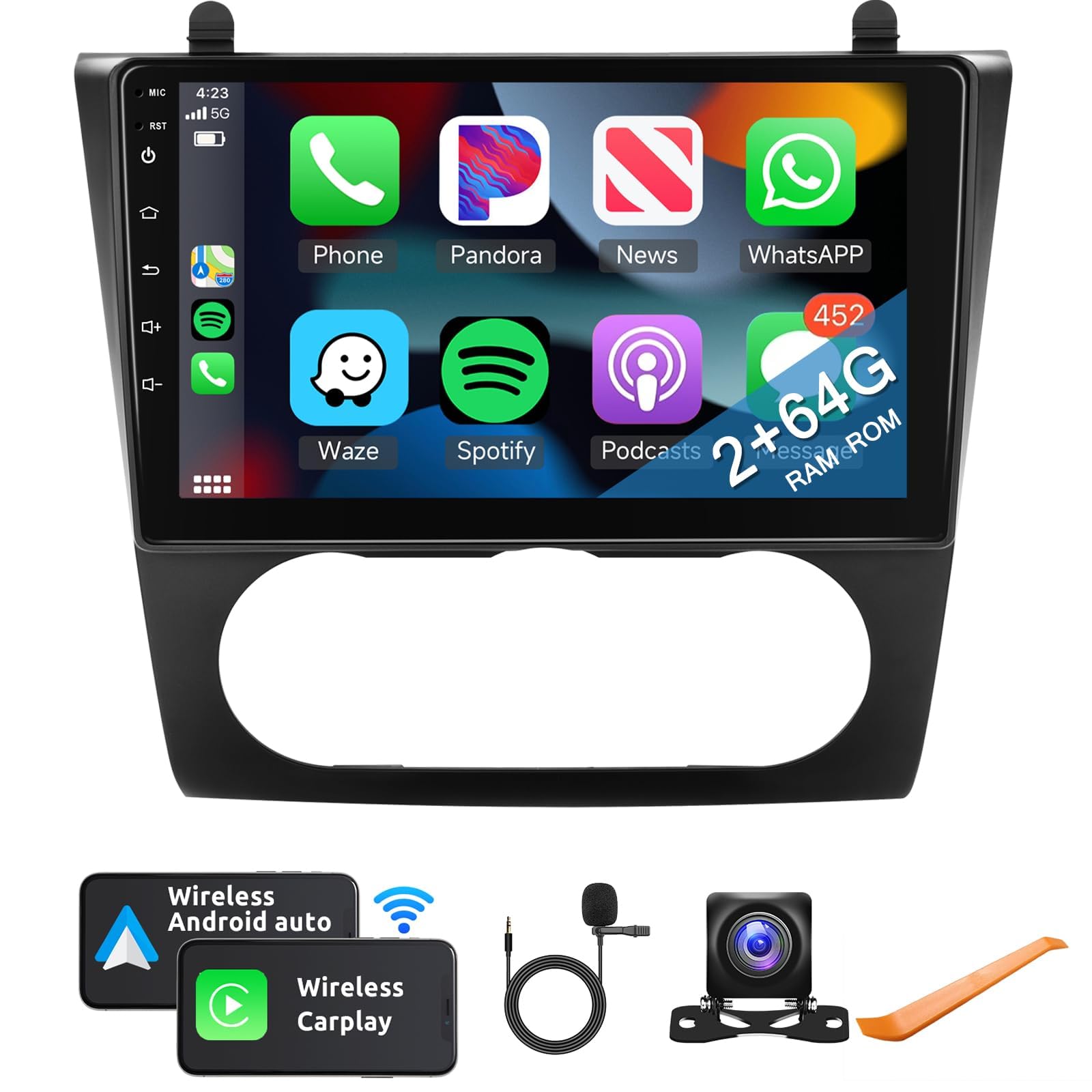 2G+64G 9 Inch Android 13 Car Stereo for Nissan Altima 2008-2012 with Wireless CarPlay & Android Auto | Touch Screen GPS Navigation | HiFi Audio | WiFi Bluetooth | HD Backup Camera | Steering Wheel Control | Perfect for Commuting & Road Trips