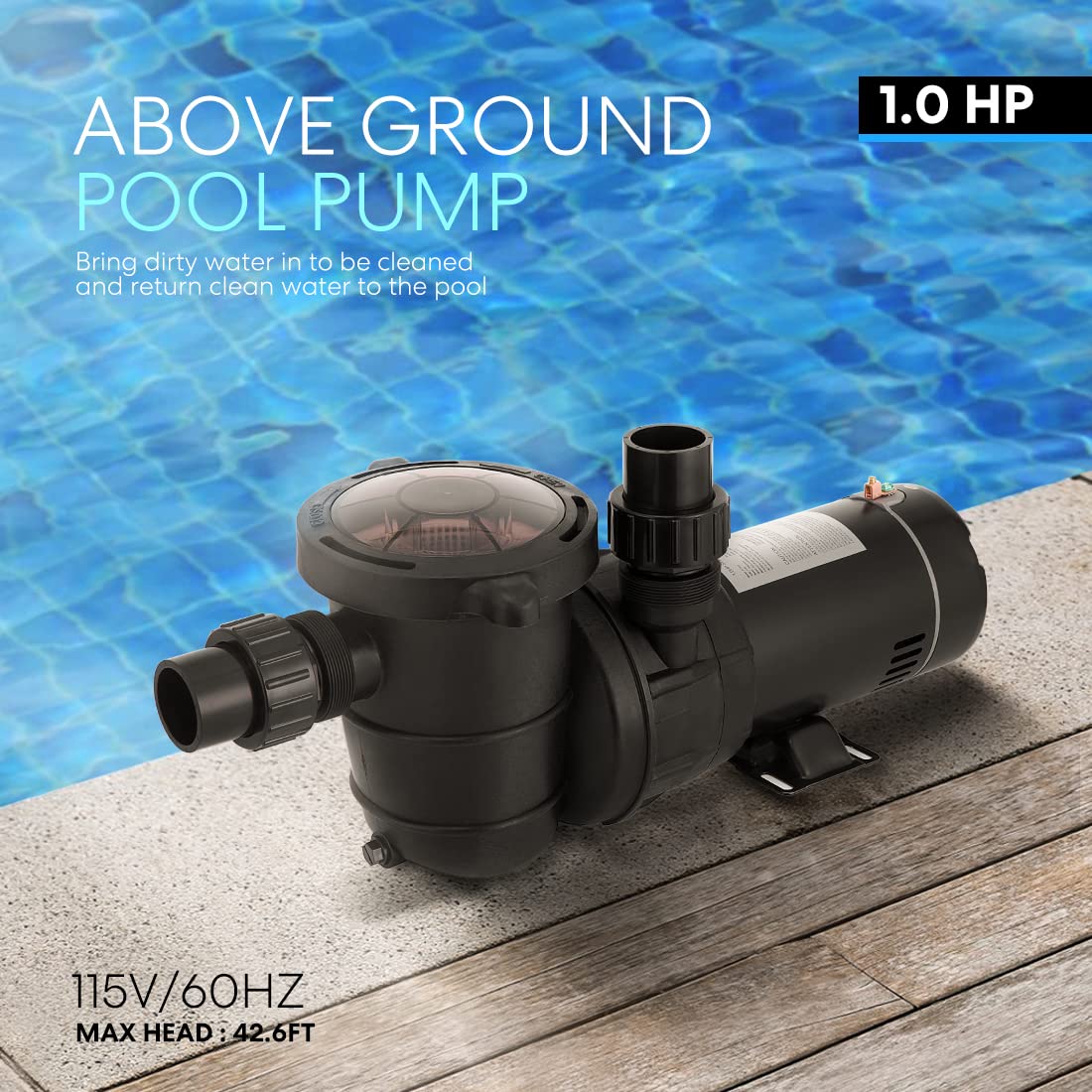 VIVOHOME 1.0 HP 5280 GPH Energy-Efficient Above Ground Pool Pump, 115V with Strainer Basket - DOE Certified for Inground & Above Ground Swimming Pools, Backyard Water Circulation & Maintenance