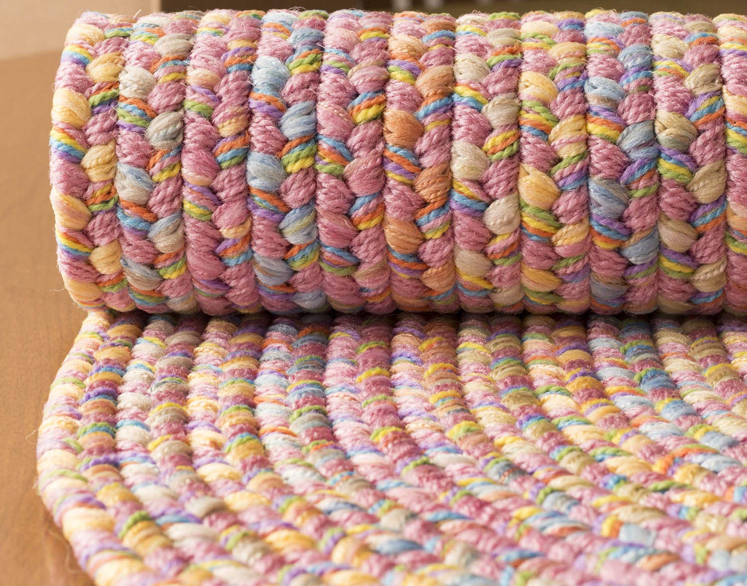 Braided Kids Area Rug - Washable Oval Rug for Nursery, Playroom & Classroom Decor - USA Made - 2' x 6' Pink Multi Hipster Design - Perfect for Toddler Play Areas & Learning Spaces