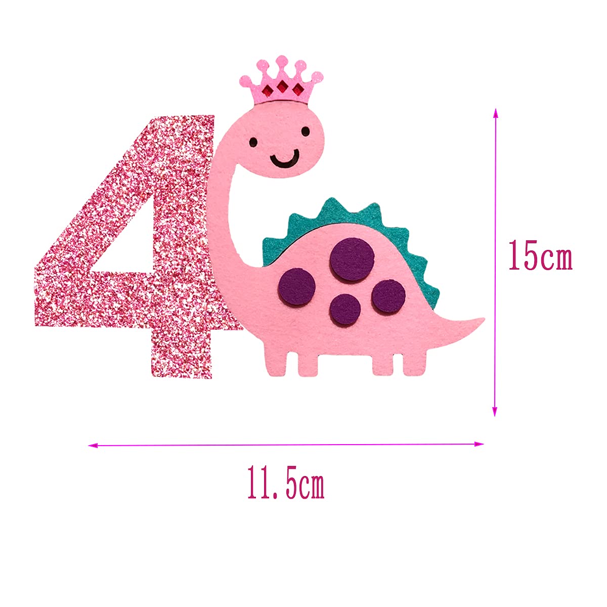 Pink Four Rex Dinosaur Cake Topper for 4th Birthday Party Decorations - Dinosaur Themed Cake Decor for Girls - Perfect for Birthday Cakes, Cupcakes, and Dessert Tables