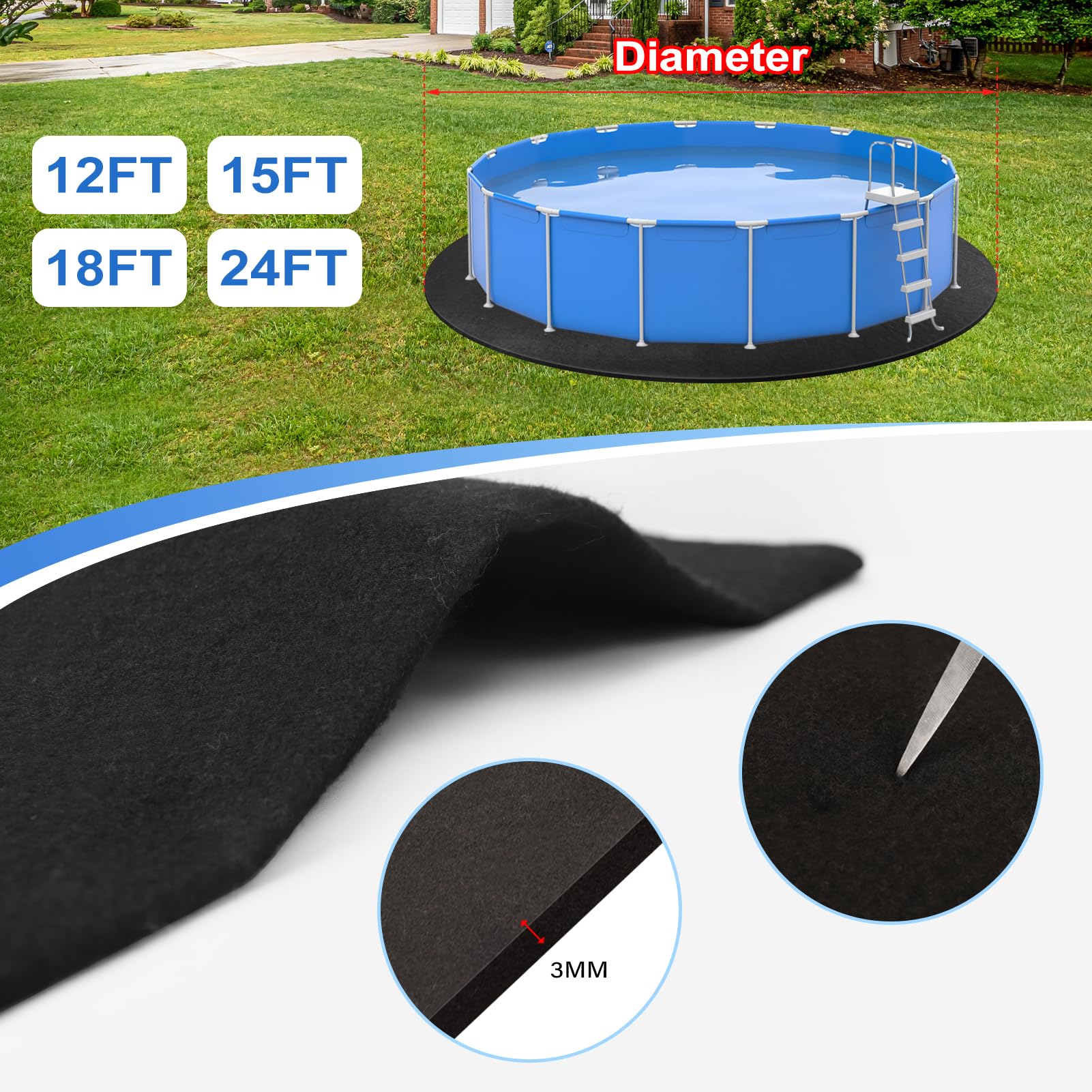 24 Ft Round Pool Liner Pad for Above Ground Swimming Pools - Durable Eco-Friendly Material Extends Liner Life | Easy Installation | Puncture Protection | Perfect for Hot Tubs, Backyard Pools & Summer Relaxation