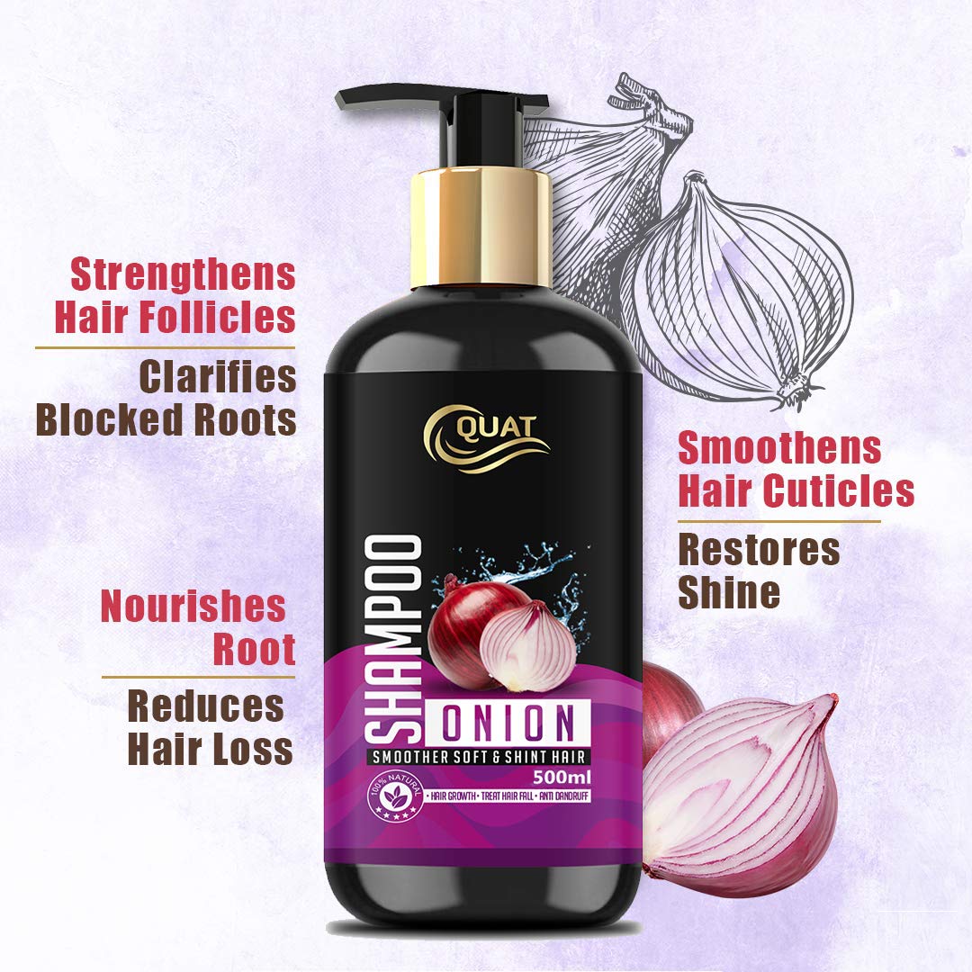 Quat 100% Natural Onion Oil Extract Shampoo for Damaged Hair & Hair Fall Control - 500ml | Sulfate-Free Hair Growth Treatment for Thinning Hair & Scalp Care | Perfect for Daily Use & Hair Repair