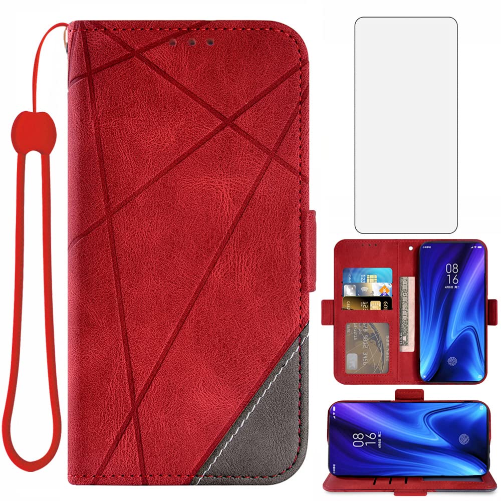 ASUWISH Leather Wallet Case with Card Holder & Tempered Glass Screen Protector for Xiaomi Mi 9T/Mi 9T Pro/Redmi K20/K20 Pro - Flip Cover Stand Case for Daily Use, Business Meetings & Travel Protection