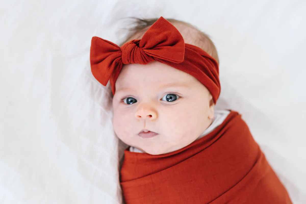 Copper Pearl Adjustable Knit Headband for Women - Soft Stretchy Hairband for Workouts, Yoga & Everyday Wear - Rust Color