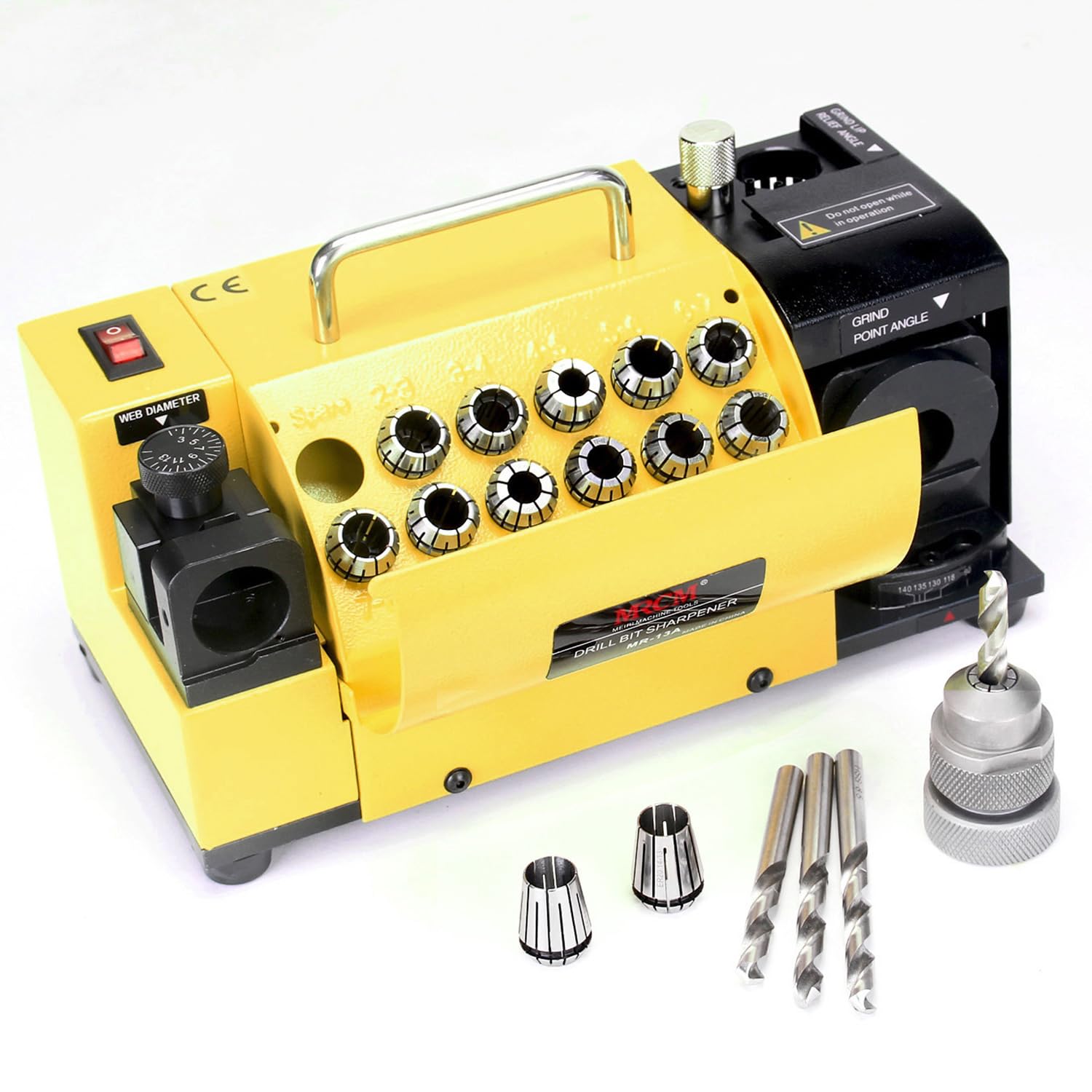 MR-13A Drill Bit Sharpener - 3mm to 15mm Portable Grinding Machine with 13 Collets, Adjustable 95°-135° Point Angle for Sharpening Twist Bits - Perfect for DIY, Woodworking & Metalworking Projects