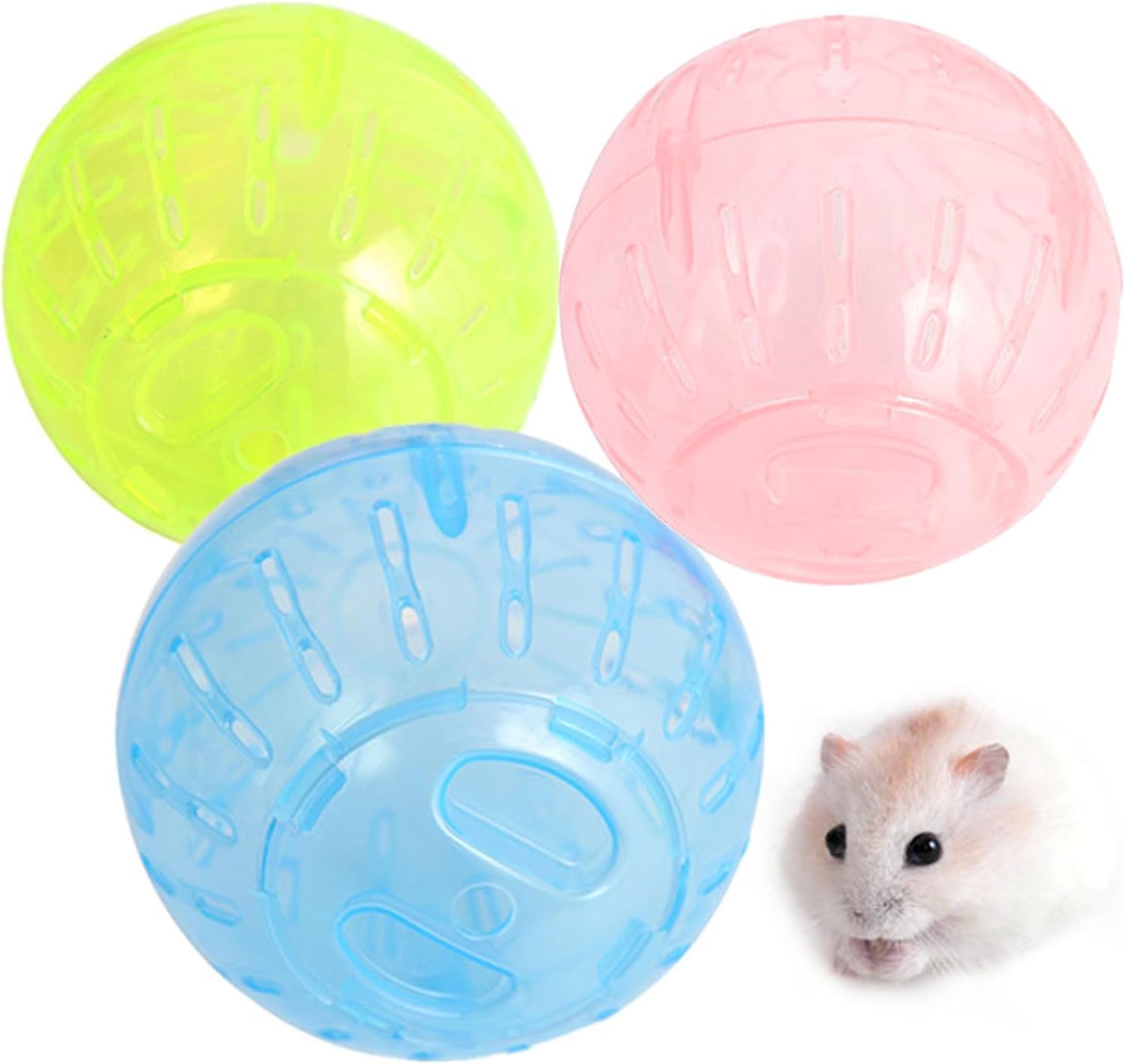Silent Exercise Ball for Hamsters, Sugar Gliders & Small Pets - Plastic Spinner Running Wheel for Gerbils, Mice - Small Animal Exercise Wheels in Multiple Colors (White) - Perfect for Cage Fitness & Playtime