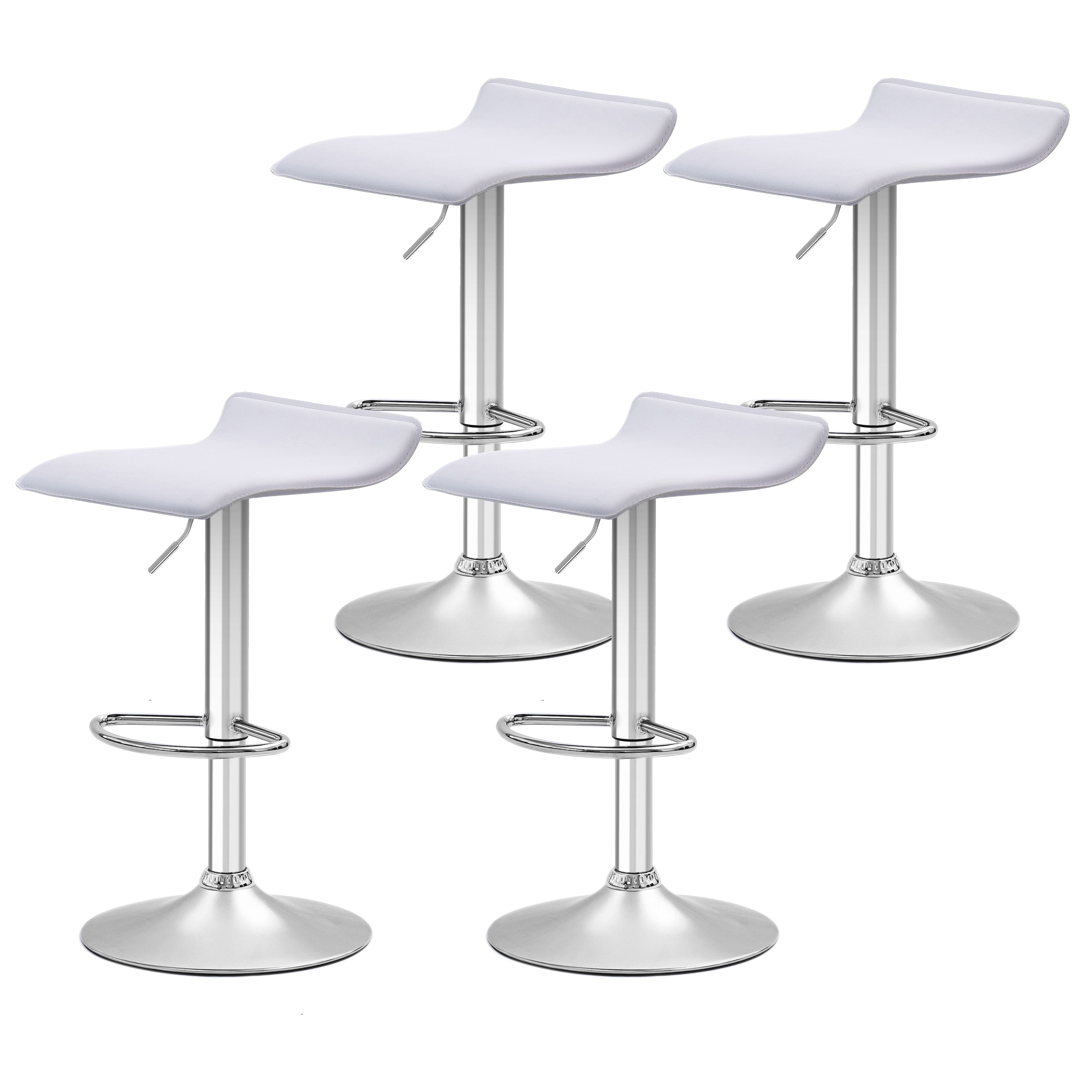 Set of 4 Urban Style Craig Bar Stools with Gas Lift Mechanism - Chrome & White Modern Kitchen Counter Stools for Dining Room, Bar or Breakfast Nook