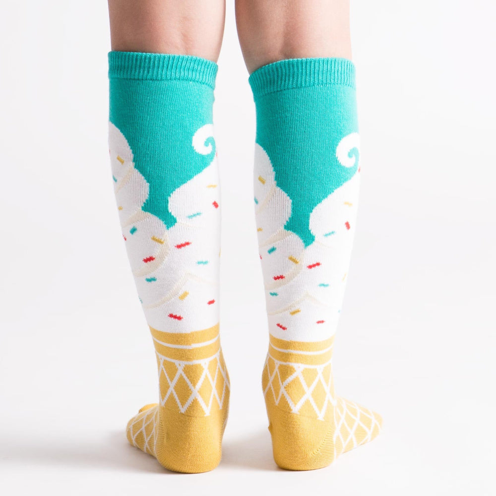 Sock It To Me Knee High Junior Socks - Ice Cream Dream Pattern Fun Novelty Socks for Girls | Perfect for School, Cosplay & Everyday Wear