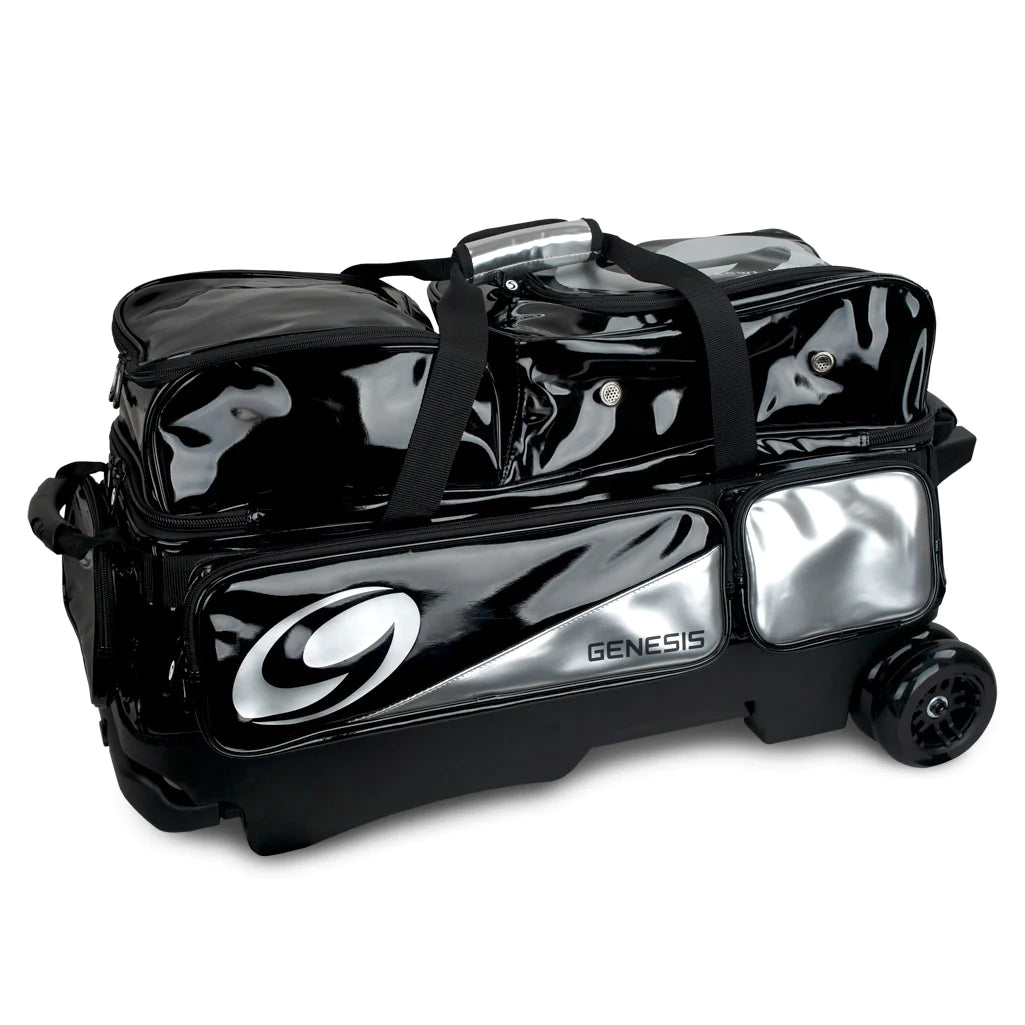 Genesis Dually 3 Ball Roller Bowling Bag - Black/Silver - Heavy Duty Bowling Bag for League & Tournament Players - Perfect for Travel & Storage