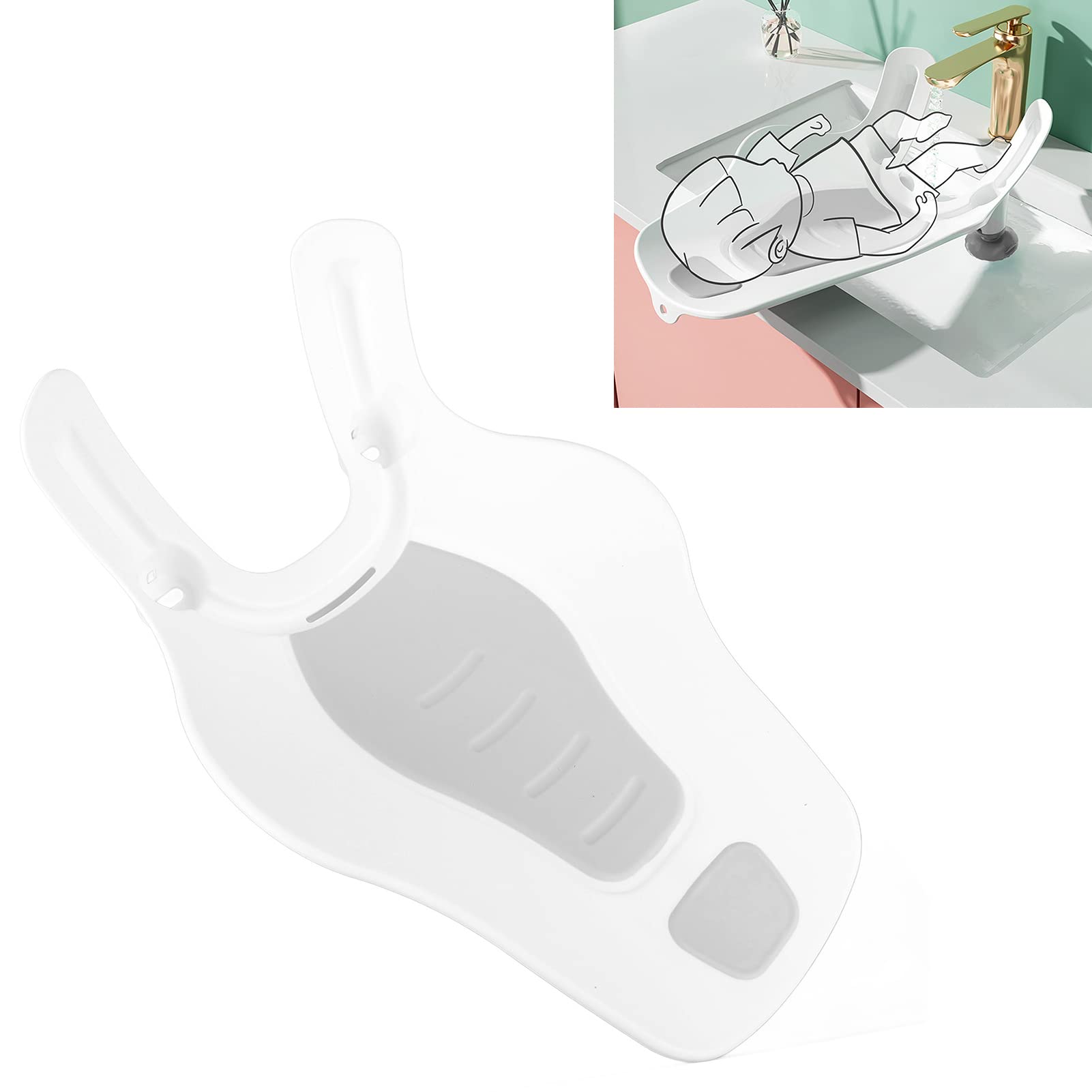 Multi-Purpose Folding Baby Bather with Spine Protection - Semi-Circular Sink Wash Rinse Tub for Newborns & Infants (Grey) | Perfect for Bathroom, Nursery & Travel Use