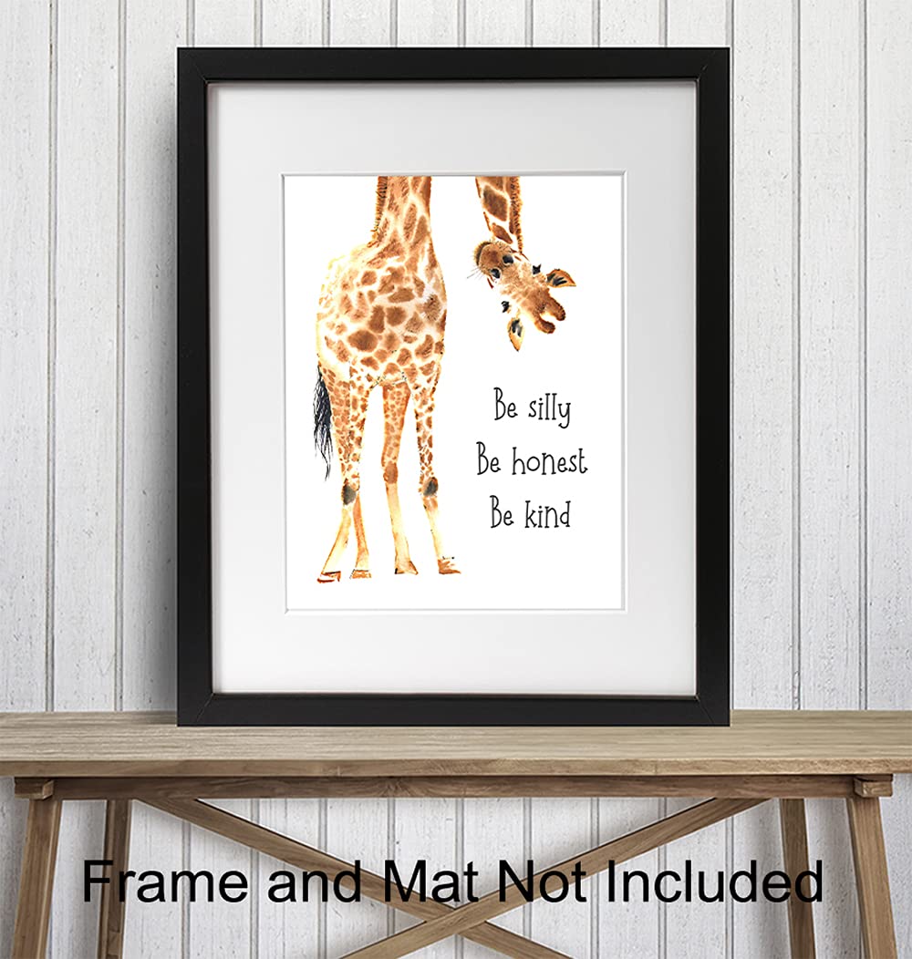 Be Silly Be Honest Be Kind Giraffe Wall Art - Nursery Decor for Boys & Girls - Kids Room Wall Decor - Baby Shower Gift Idea - Playroom & Toddler Bedroom Decoration - Inspirational Children's Wall Art for Bedrooms & Play Areas