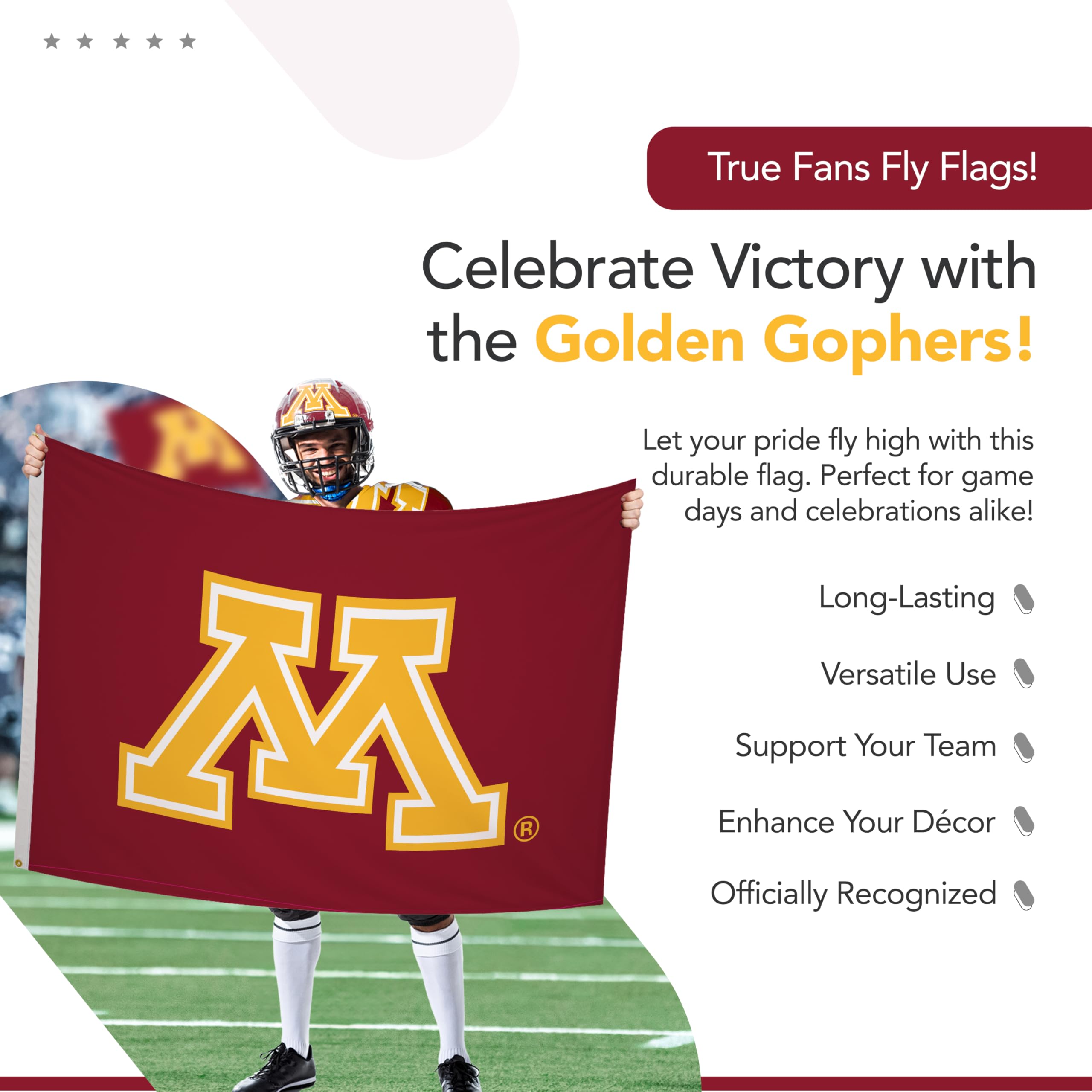 Minnesota Golden Gophers NCAA Licensed 5' x 8' Nylon College Sports Banner - Maroon, Gold & White - Perfect for Game Day Decor, Tailgating & Dorm Room Wall Decor