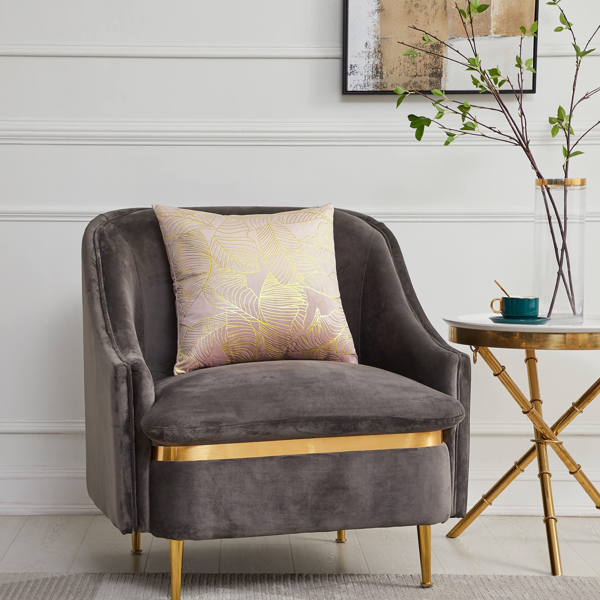GIGIZAZA 16x16 Decorative Throw Pillow Covers - Blush Pink with Gold Leaves Design, Set of 2 for Fall Home Decor | Perfect for Sofa, Couch, Living Room & Bedroom Accents