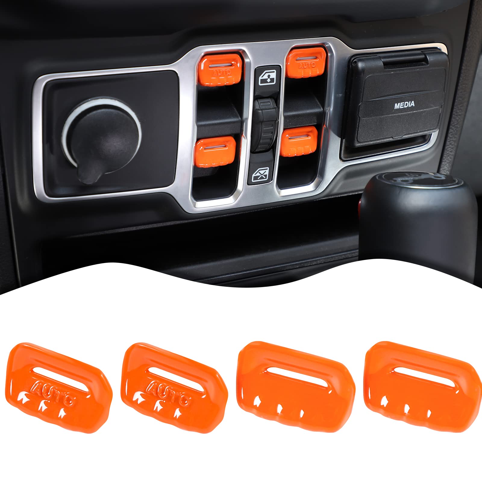 4PCS Orange Window Switch Button Cover Trim for Jeep Wrangler JL JLU & Gladiator JT 2018-2024 - Interior Accessories Upgrade for Enhanced Protection & Style - Perfect for Off-Roading & Daily Driving
