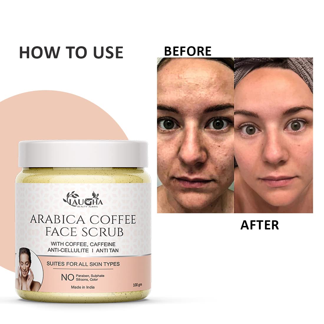 Laugha Arabica Coffee Face Scrub - Exfoliating Facial Cleanser with Coffee, Caffeine & Cocoa Butter - 100g (Pack of 2) 200g Total - Perfect for Morning Skincare Routine & Acne Treatment