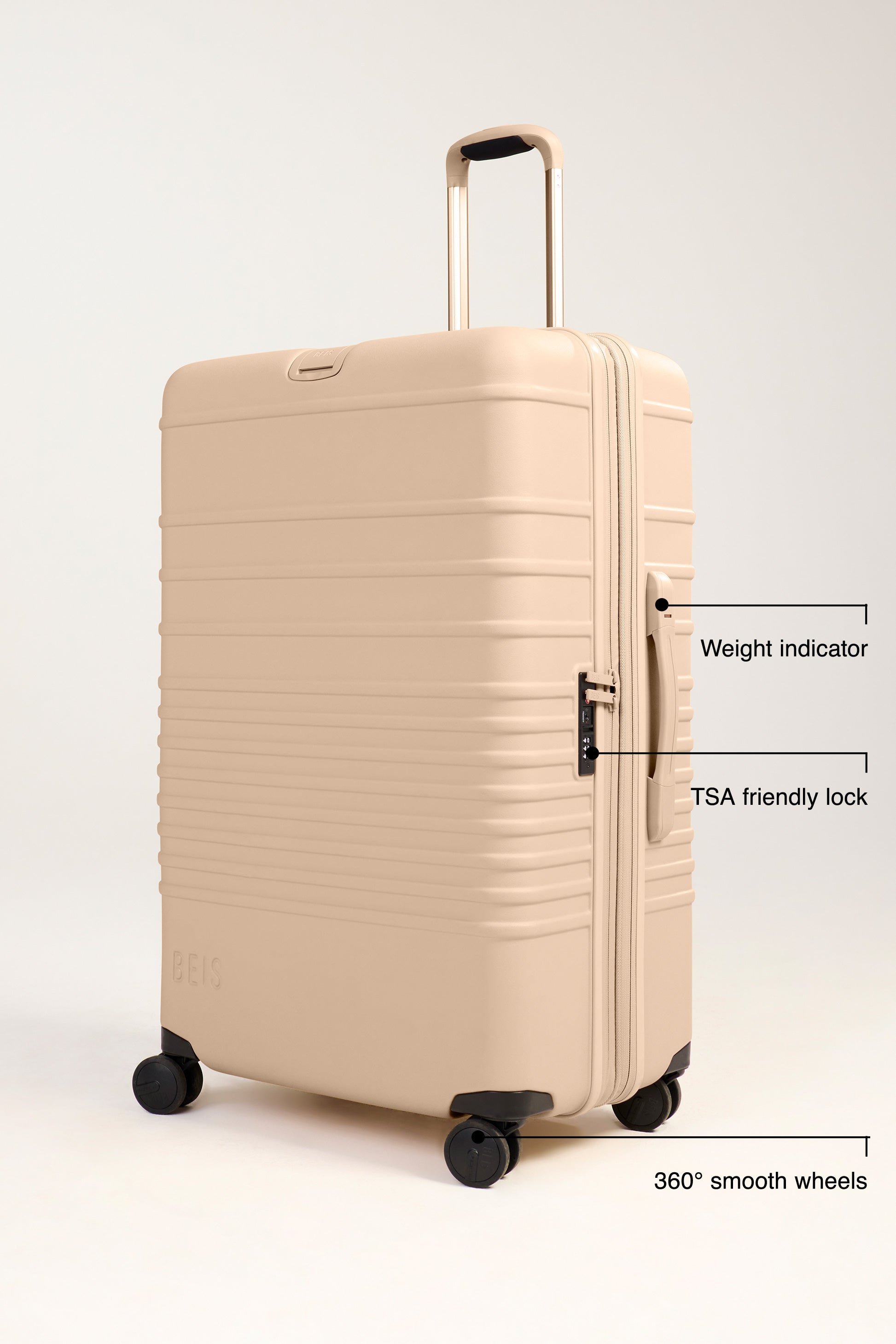 Large Beige Check-In Luggage Roller Suitcase - Perfect for Air Travel, Business Trips & Vacation Packing
