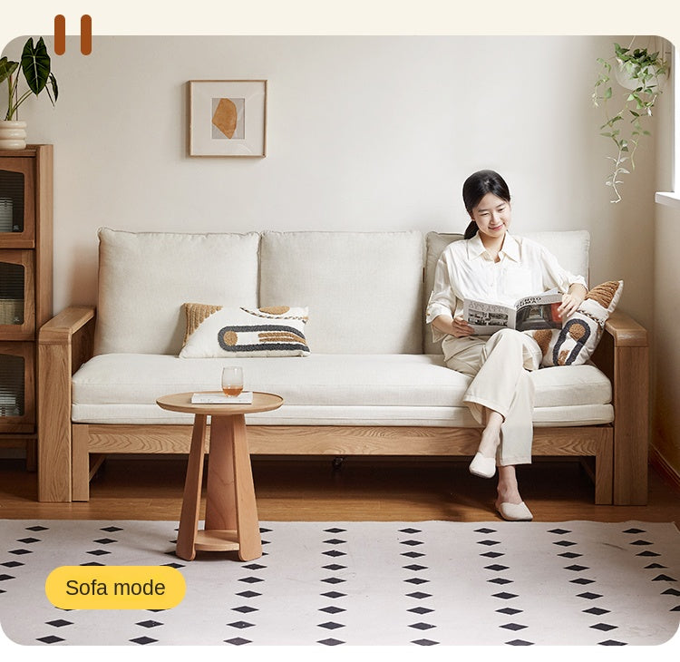 Oak Solid Wood Nordic Telescopic Sofa Bed - Space Saving Convertible Couch for Small Apartments & Guest Rooms | Modern Scandinavian Furniture for Living Room & Studio