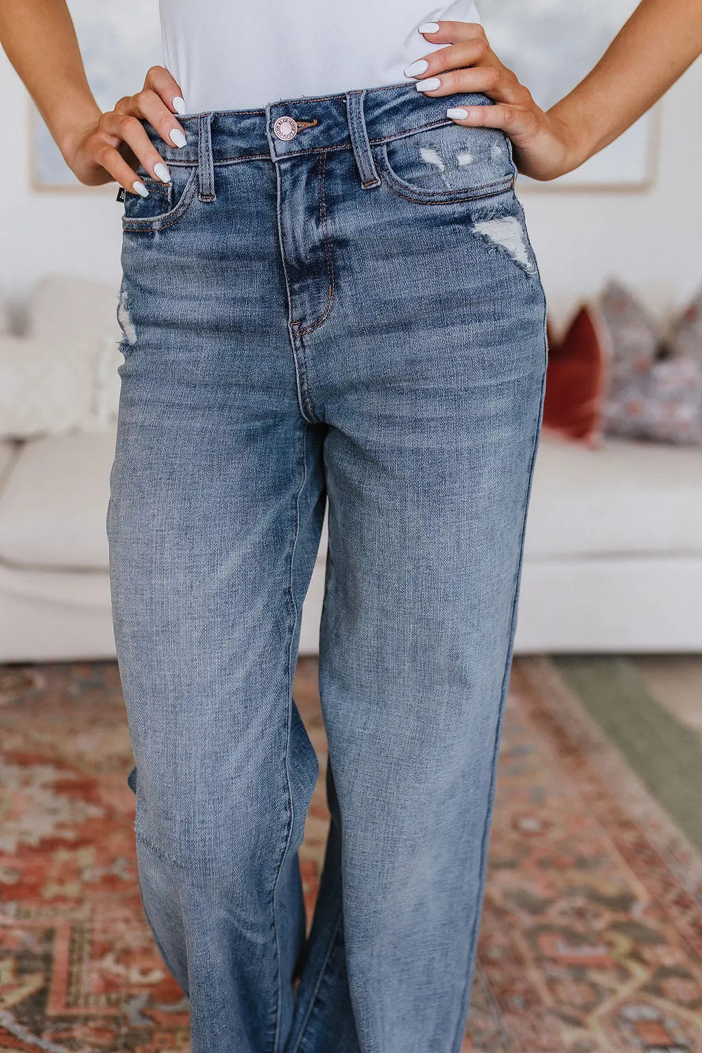 Katrina High Waist Distressed Denim Jeans for Women - Vintage Ripped Skinny Jeans - Perfect for Casual Outfits & Street Style Fashion