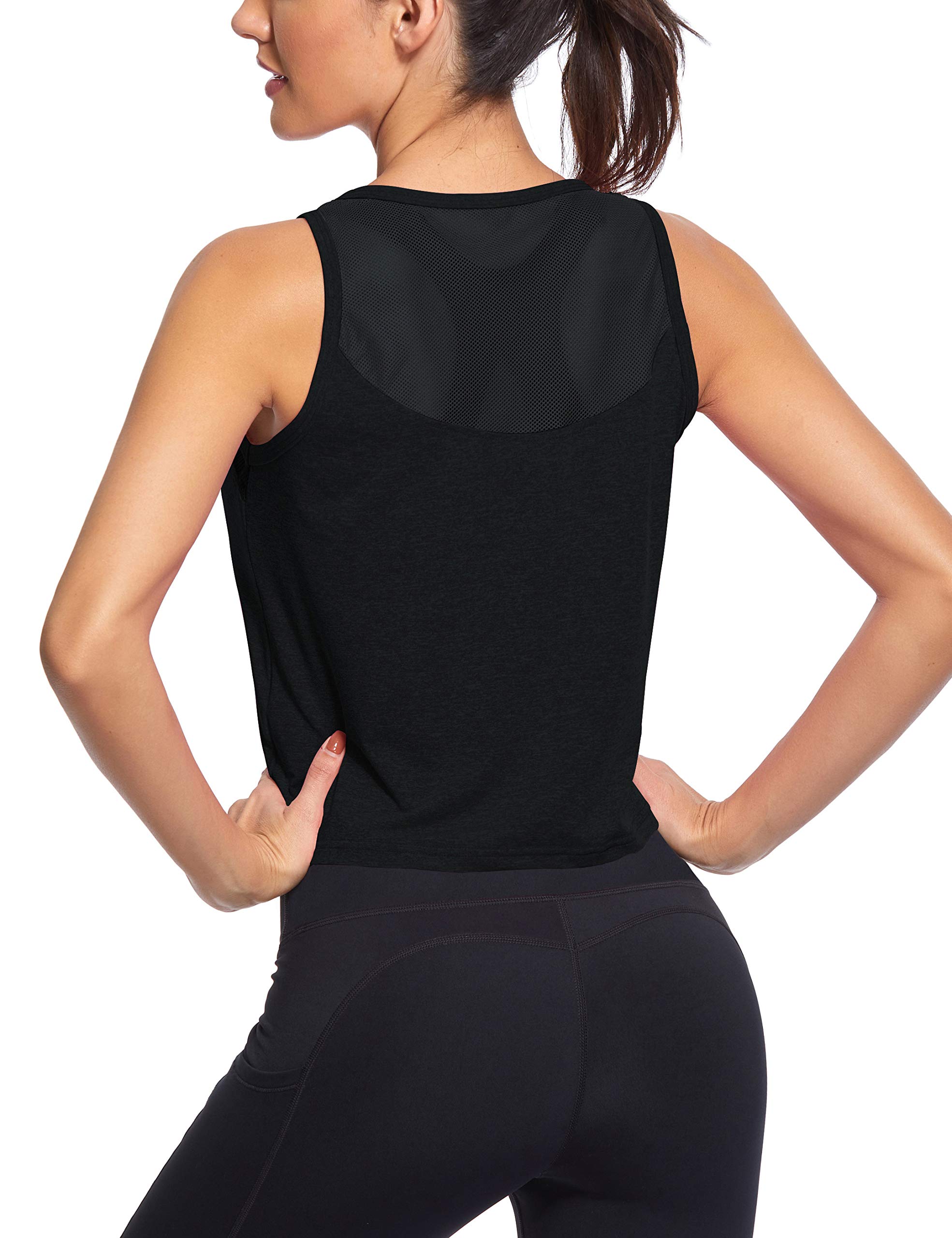 Women's Mesh Back Cropped Workout Tops - Flowy Yoga Shirts & Running Tank Tops for Gym, Yoga & Outdoor Activities | Breathable Athletic Crop Tops
