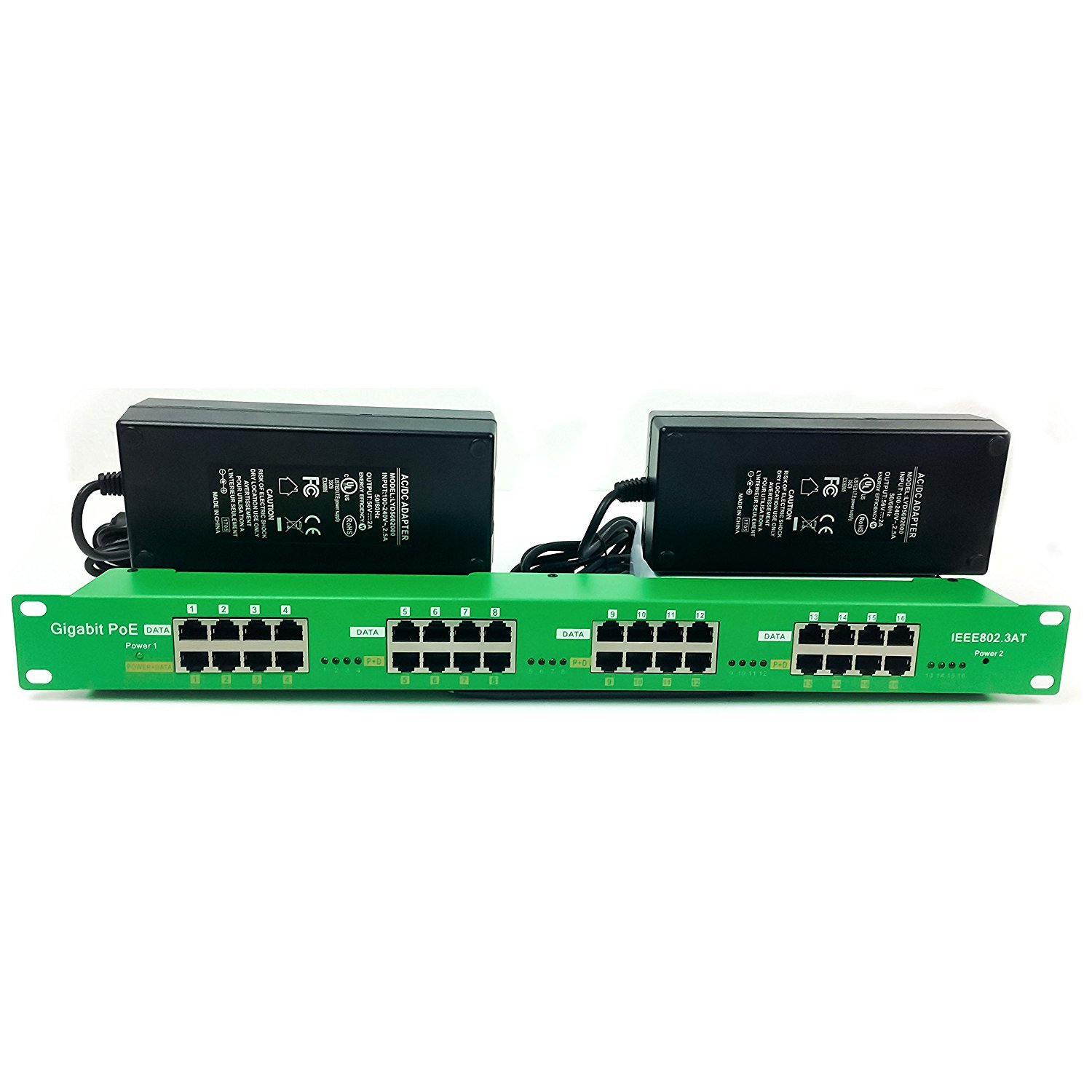 16 Port Gigabit PoE Injector 802.3at with Dual 56V 120W Power Supplies - Power Over Ethernet Switch for IP Cameras, WiFi Access Points, VoIP Phones | Ideal for Office Networks, Security Systems & Smart Home Devices