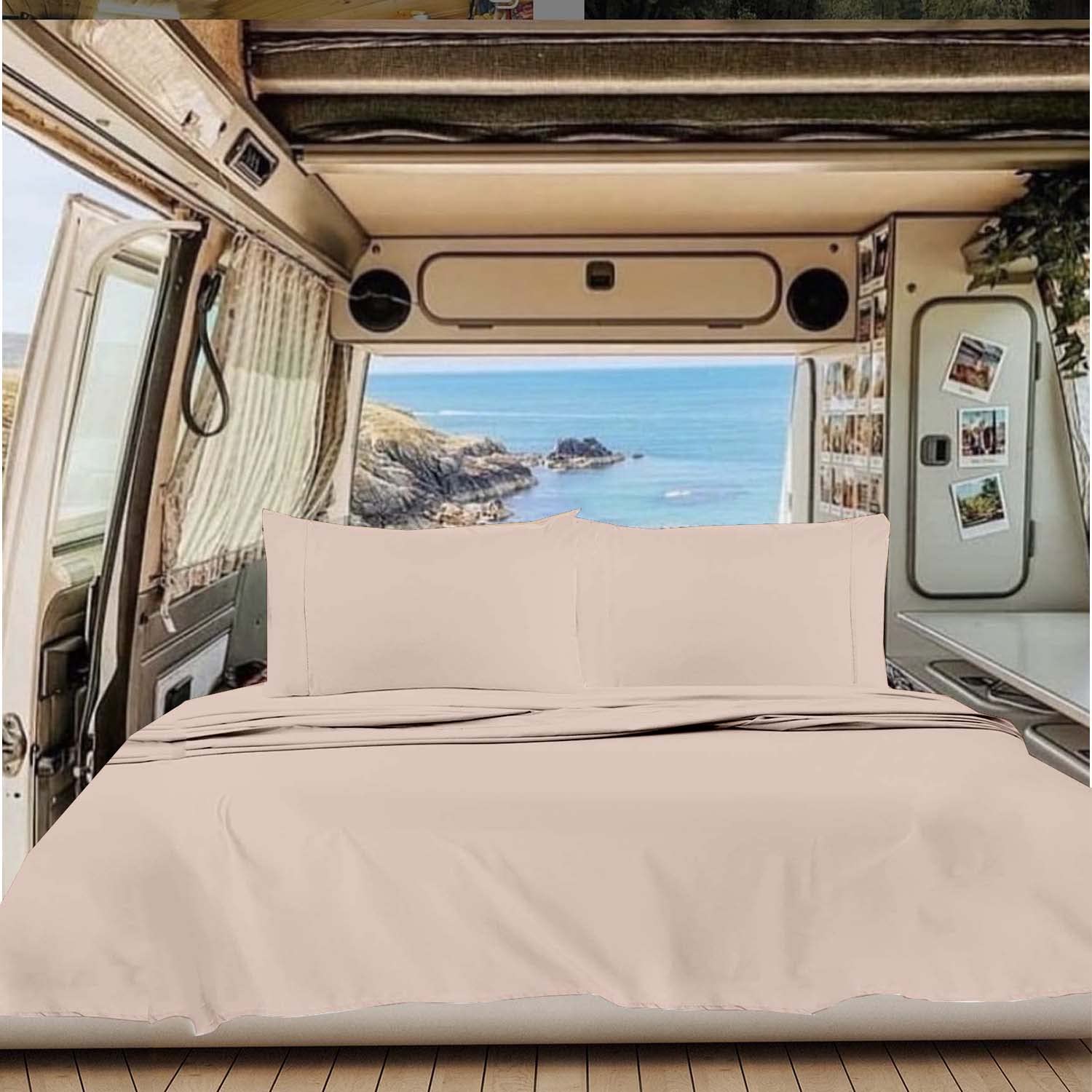 100% Cotton Short Queen RV Sheets Set - Soft Breathable Camper Sheets for RV Mattress (Blush) - Perfect for Travel Trailers, Motorhomes & Camping Adventures
