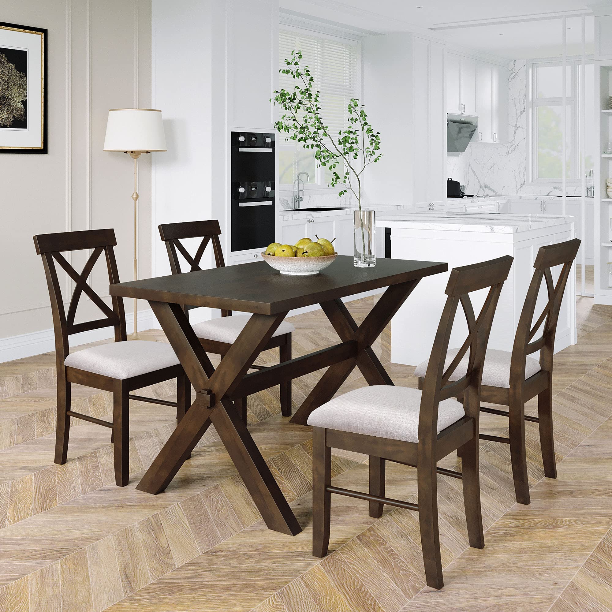 5-Piece Brown Wooden Kitchen Dining Table Set - Perfect for Family Meals, Dinner Parties & Small Space Dining Rooms