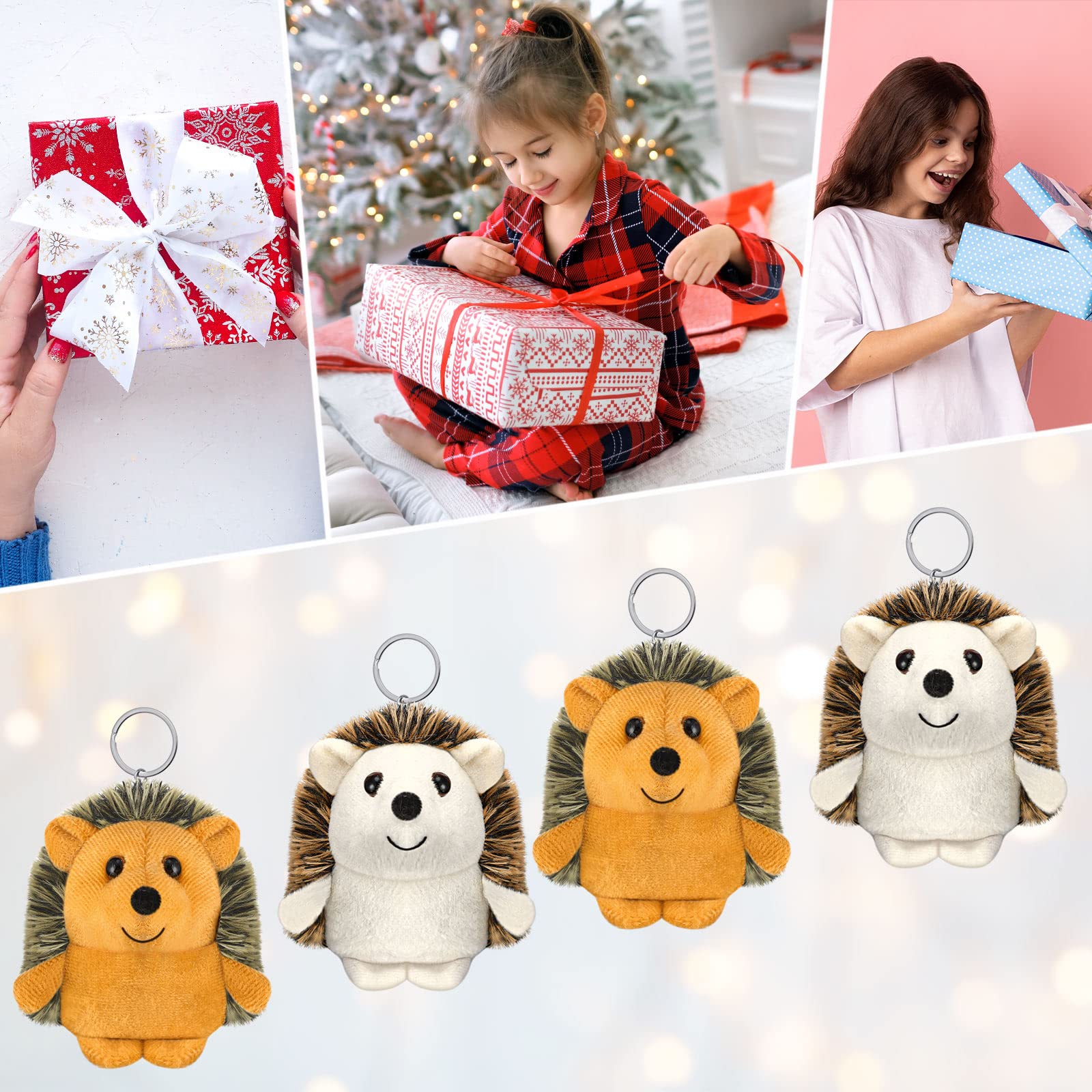 16 Pcs Mini Hedgehog Plush Stuffed Animals - 4 Inch Bulk Plush Toys for Party Favors, DIY Keychains, Valentine's Day Gifts, Kids & Girls Birthday Presents, Wedding Decor (Brown & Beige) - Perfect for Baby Showers, Classroom Rewards, and Christmas Stocking Stuffers