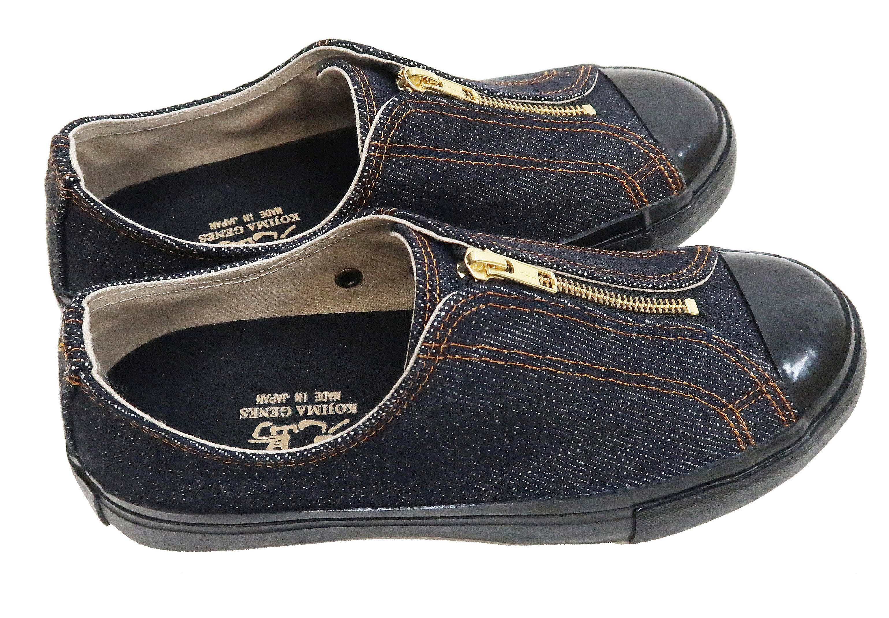 Kojima Genes Men's Denim Sneakers - Laceless Front Zip Low Top 25oz Jean Shoes RNB 8007 | Casual Streetwear Fashion for Everyday Wear & Urban Style