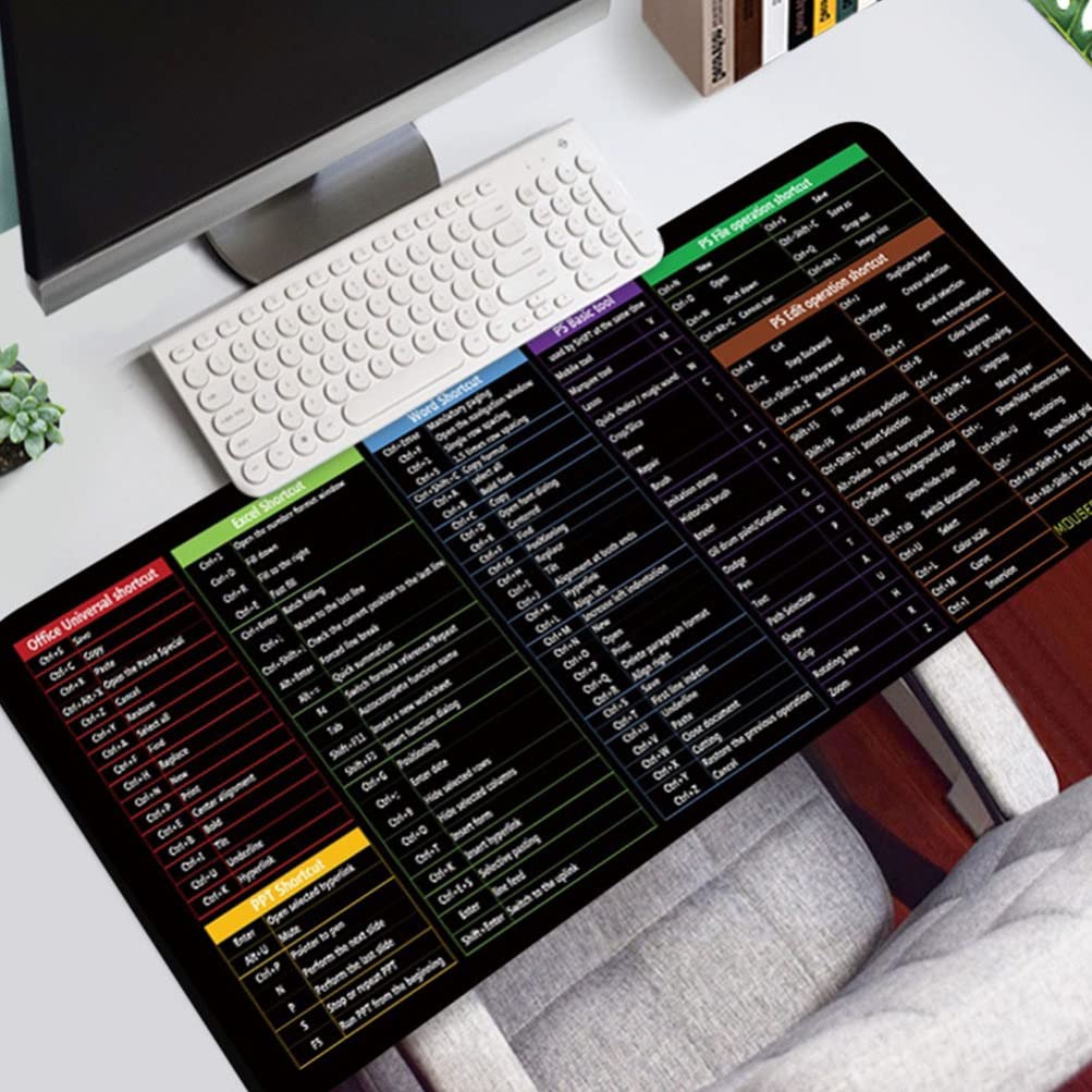 Large Mouse Pad with Excel Shortcut Keys - Non-Slip Desk Mat for Keyboard & Mouse | Perfect for Office, Gaming & Home Workspace