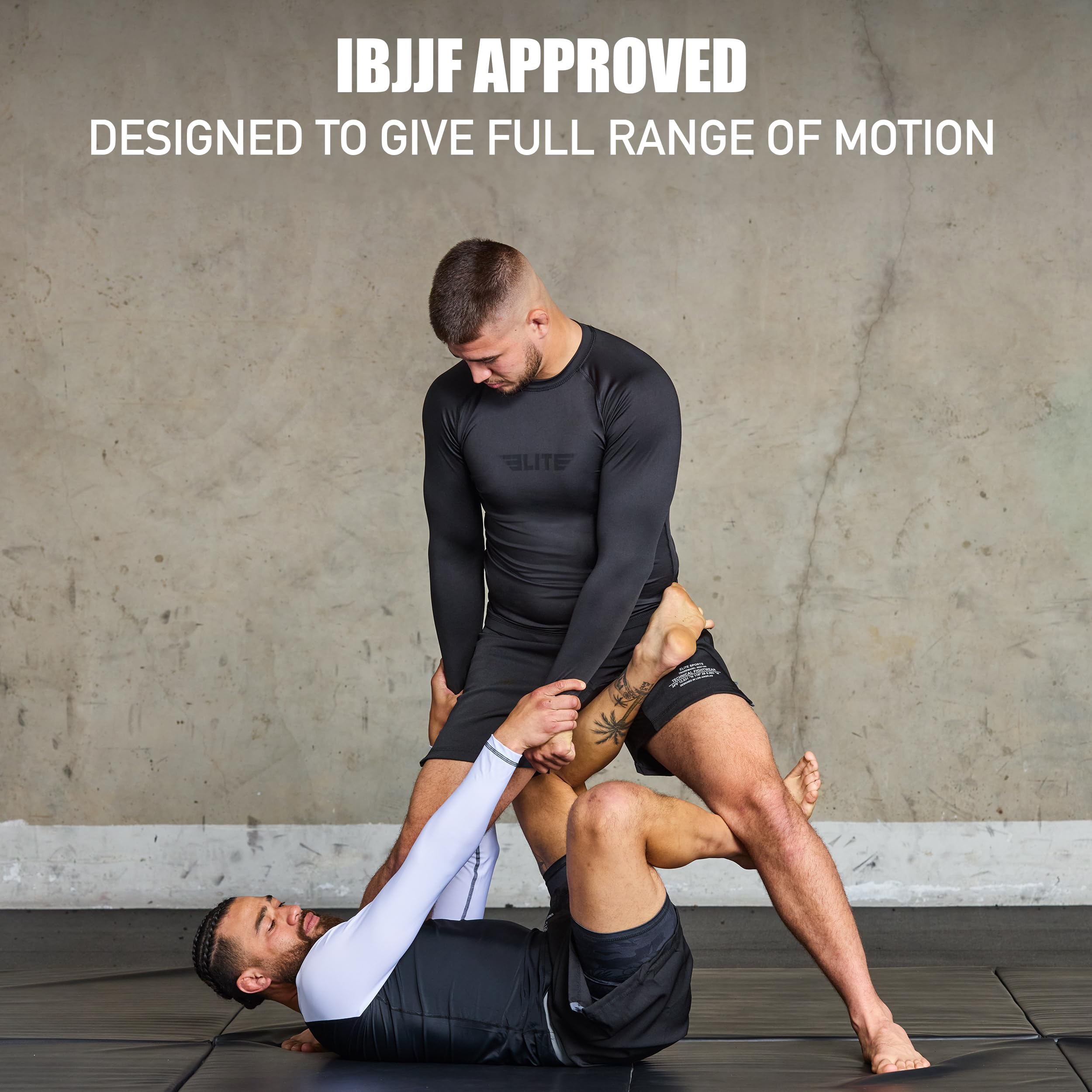 Elite Sports Men's Jiu Jitsu BJJ Rash Guard - Long Sleeve Compression Shirt for MMA, No-Gi Training & Brazilian Jiu-Jitsu - Moisture Wicking & Quick Dry Fabric for Combat Sports & Fitness Workouts