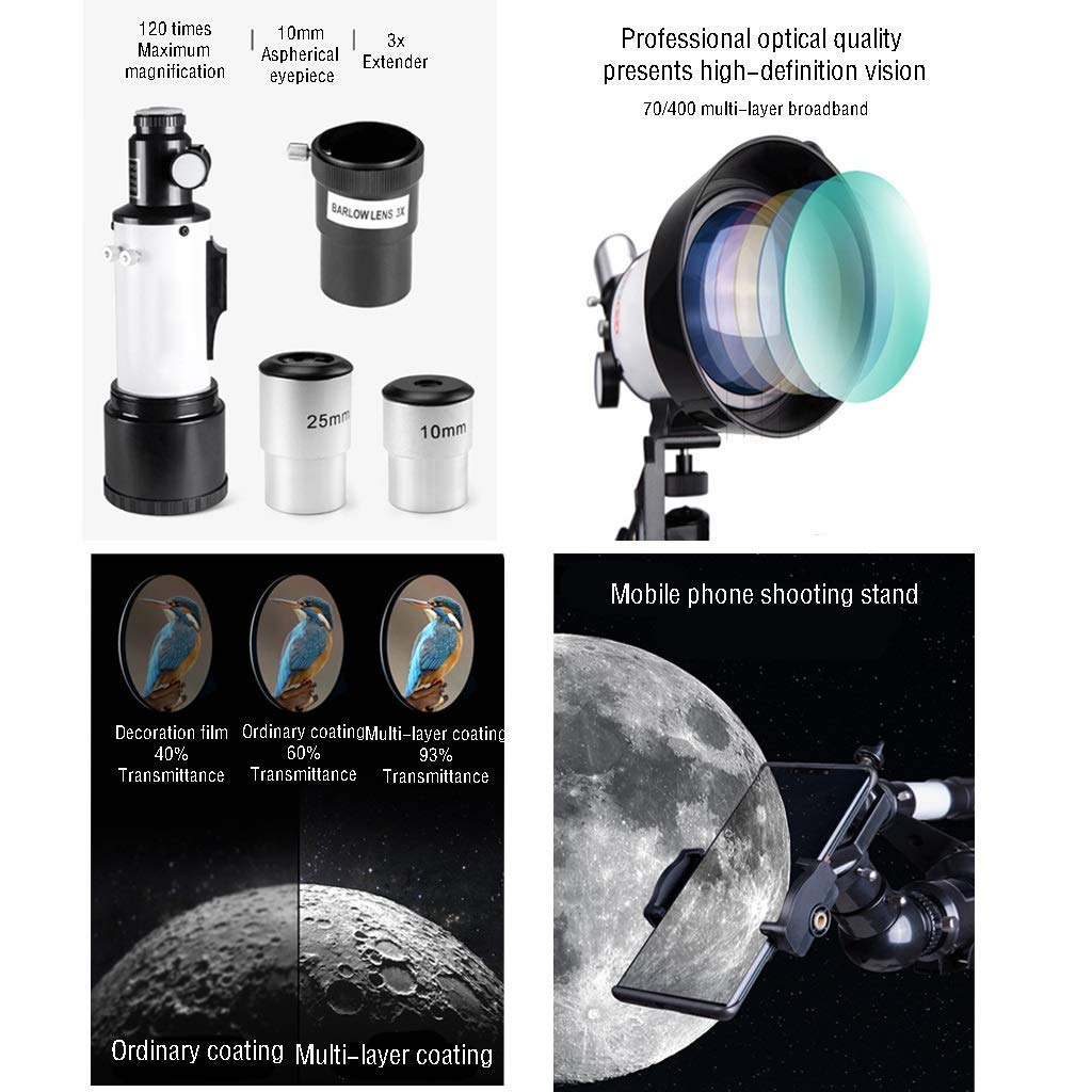 70mm Aperture 400mm AZ Mount Refractor Telescope for Astronomy Beginners & Kids - Portable Travel Telescope with Tripod for Stargazing, Camping & Outdoor Adventures (Package A)