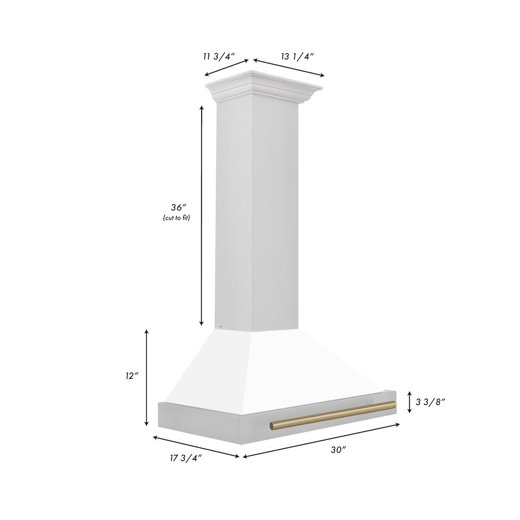 ZLINE KB4STZ Autograph Edition Convertible Stainless Steel Range Hood - White Matte Shell with Champagne Bronze Accents | Professional Kitchen Ventilation for Modern Homes