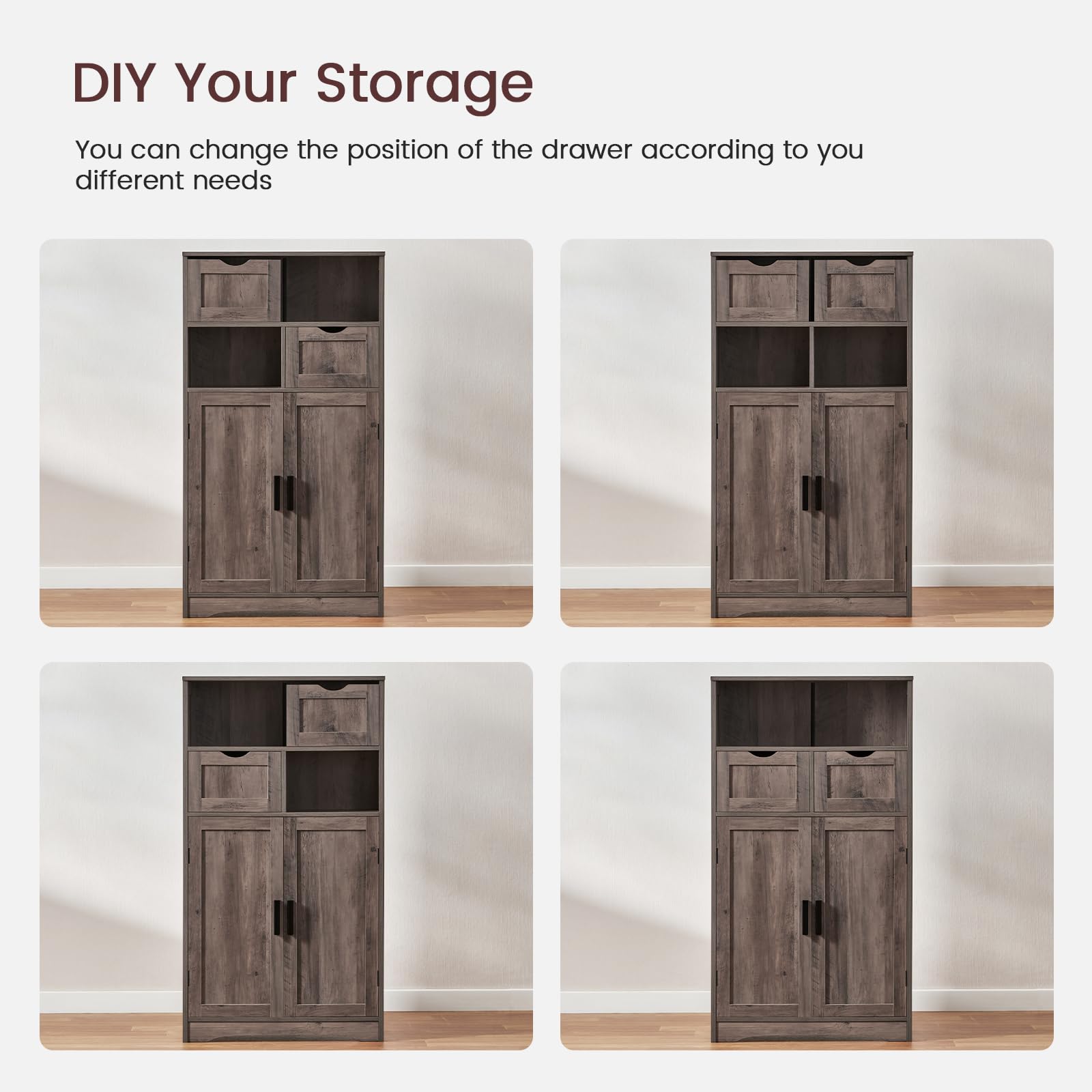 Iwell Adjustable Storage Cabinet with Doors - Bathroom, Kitchen Pantry & Living Room Organizer, Dark Gray Home Office Cupboard | Perfect for Bath Essentials, Food Storage & Home Organization