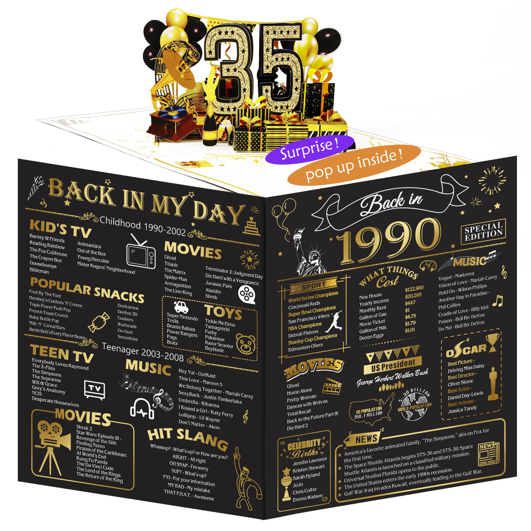 3D Pop Up 35th Birthday Card for Men & Women - Funny 1990 Themed Gift for Him or Her - Perfect for 35 Year Old Birthday Decorations & Party Supplies - Great for Milestone Celebrations, Office Gifts & Surprise Parties