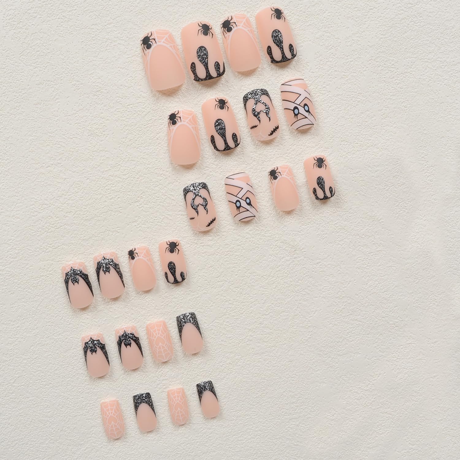 24 Pcs Matte Pink Press on Nails - Medium Length Halloween Fake Nails with Glue, Cute French Tip False Nails with Spider Web & Flame Design - Full Cover Nail Tips for Women & Girls - Perfect for Halloween Parties, Cosplay, and Nail Art Enthusiasts