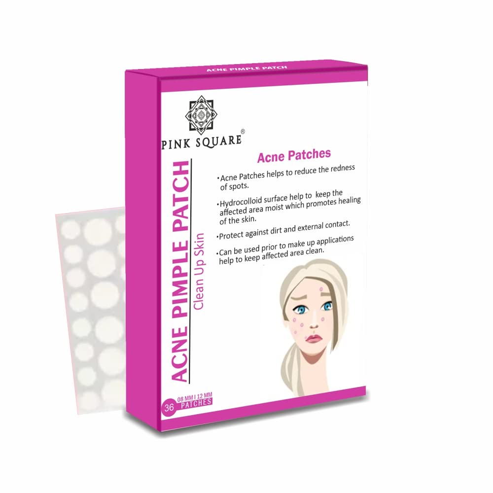 Pink Square Acne Pimple Patches - 24 Invisible Waterproof Hydrocolloid Spot Treatment with 2% Salicylic Acid (36 Count) for Men & Women - Overnight Pus Reduction & Acne Scar Healing - Perfect for Overnight Use, Travel, and Daily Skincare Routine