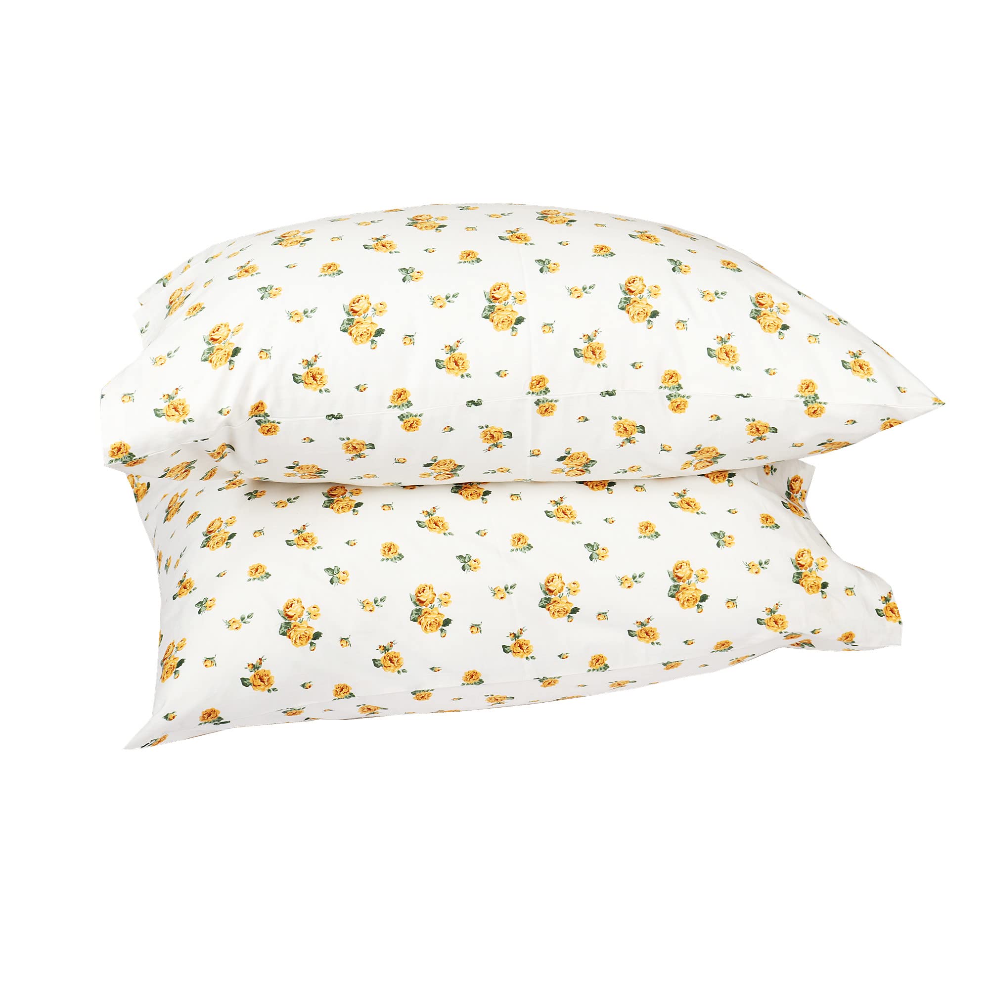 Queen Size Floral Cotton Pillowcase Set (2-Pack) - Hotel Quality for Home & Travel