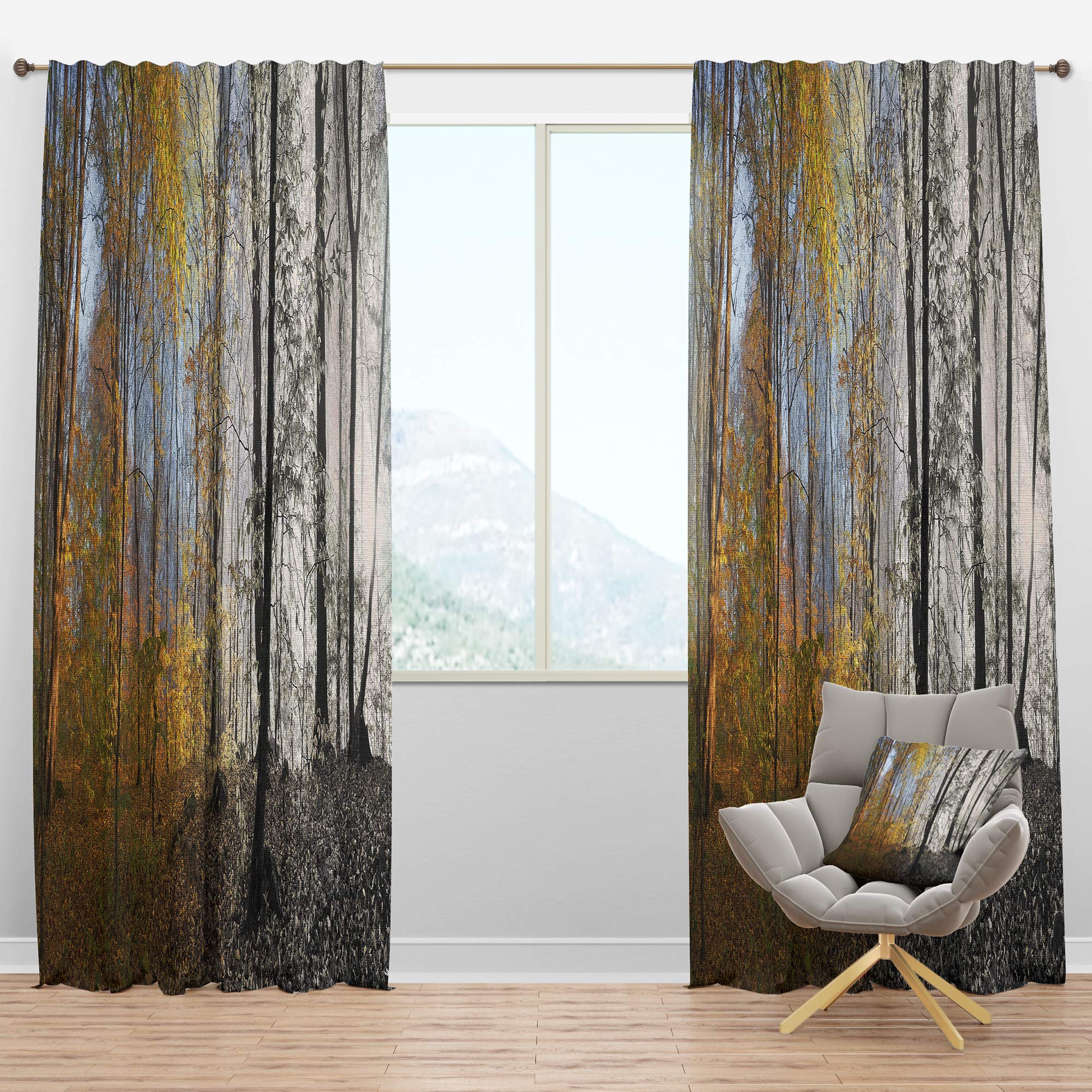 DesignQ Blackout Curtains 'Yellow Morning in Forest Panorama' - Thermal Insulated Single Panel (52x90 inches) for Bedroom & Living Room - Noise Reducing & Energy Saving Window Drapes for Better Sleep & Home Decor