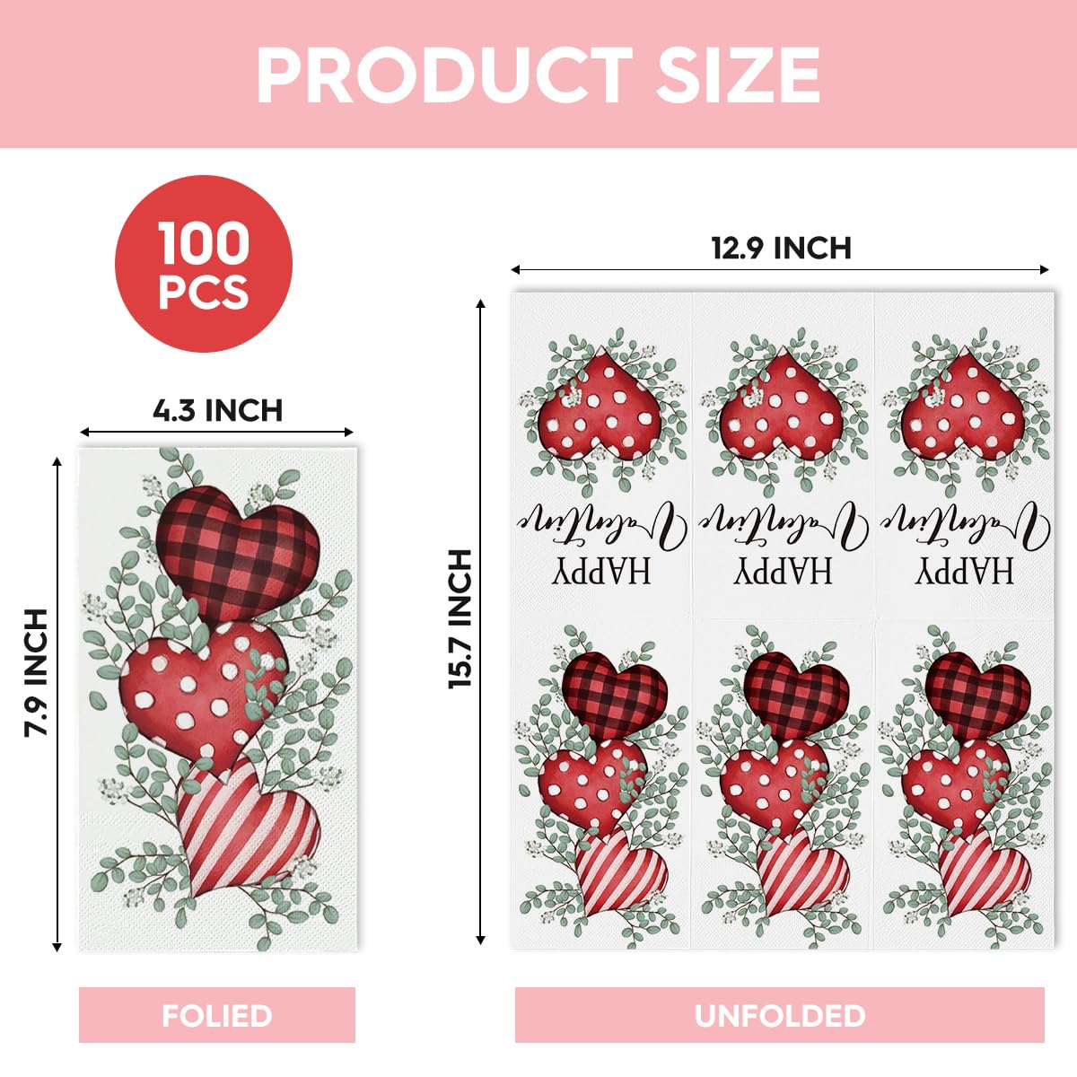 Horaldaily 50-Pack Valentine's Day Disposable Paper Napkins with Love Heart Designs - Decorative Guest Hand Towels for Party, Wedding, Dinner, Kitchen & Bathroom Use - Perfect for Romantic Date Nights & Special Occasions