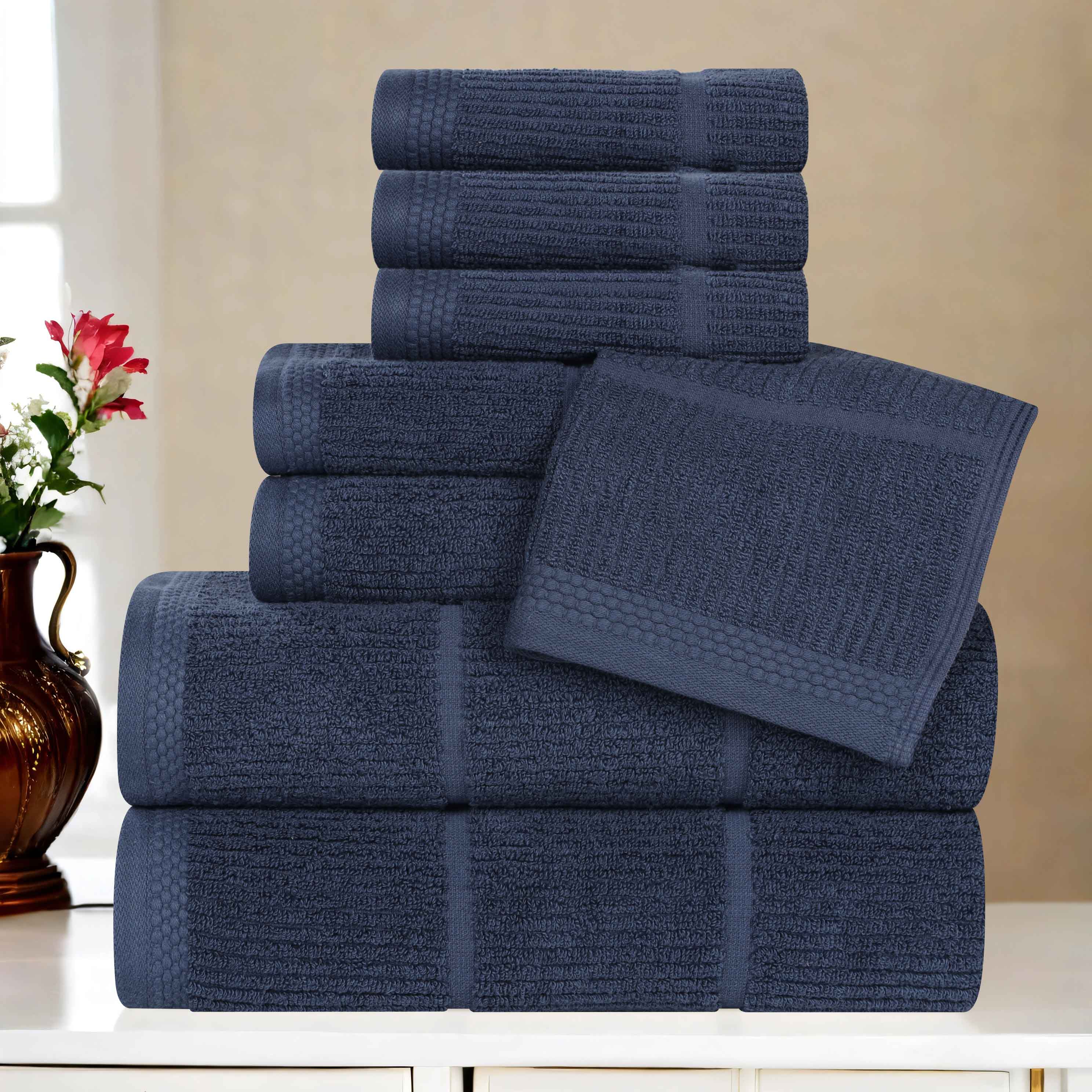 Milo Smart Twist Cotton 8-Piece Towel Set - Soft, Absorbent & Durable Bath Towels for Home, Gym, Spa & Travel - Ribbed Design for Enhanced Comfort