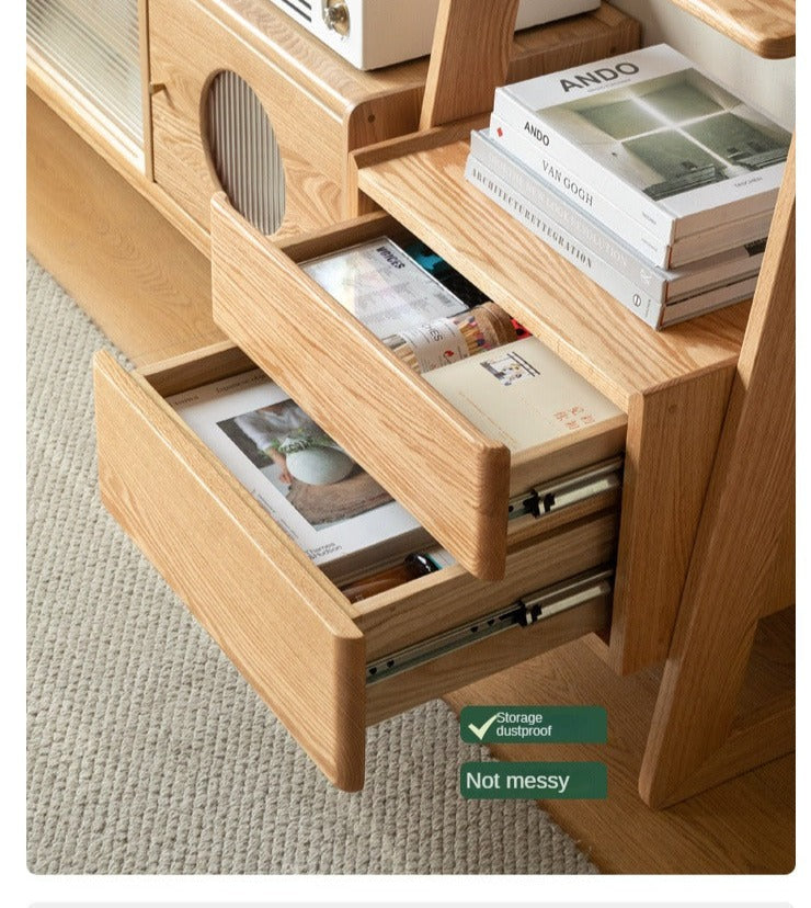 Solid Oak Wood Side Cabinet - Trapezoidal Storage Shelf for Living Room, Bedroom & Office Organization | Rustic Home Decor Furniture