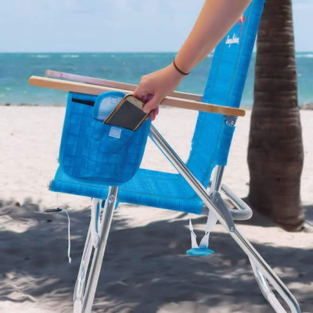 Tommy Bahama 7-Position Adjustable Hi-Boy Beach Chair with Cup Holder - Lightweight & Portable Blue Folding Chair for Beach, Poolside, Camping & Outdoor Relaxation