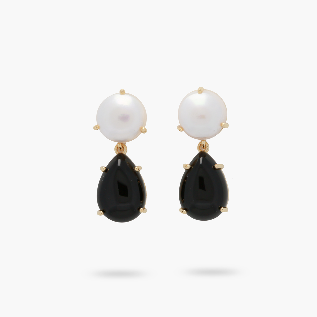 Elegant Freshwater Pearl & Teardrop Black Onyx Statement Earrings for Women | Handmade Dangle Jewelry | Perfect for Weddings, Parties & Special Occasions