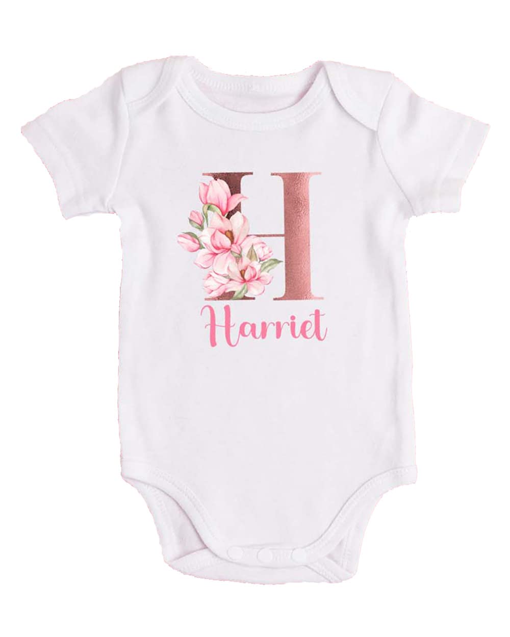 Personalized Baby Bodysuit for Girls 0-3 Months - Soft Pink Floral Short Sleeve Onesie | Newborn Baby Shower Gift, Cute Outfit for Daily Wear, Photo Shoots & Special Occasions