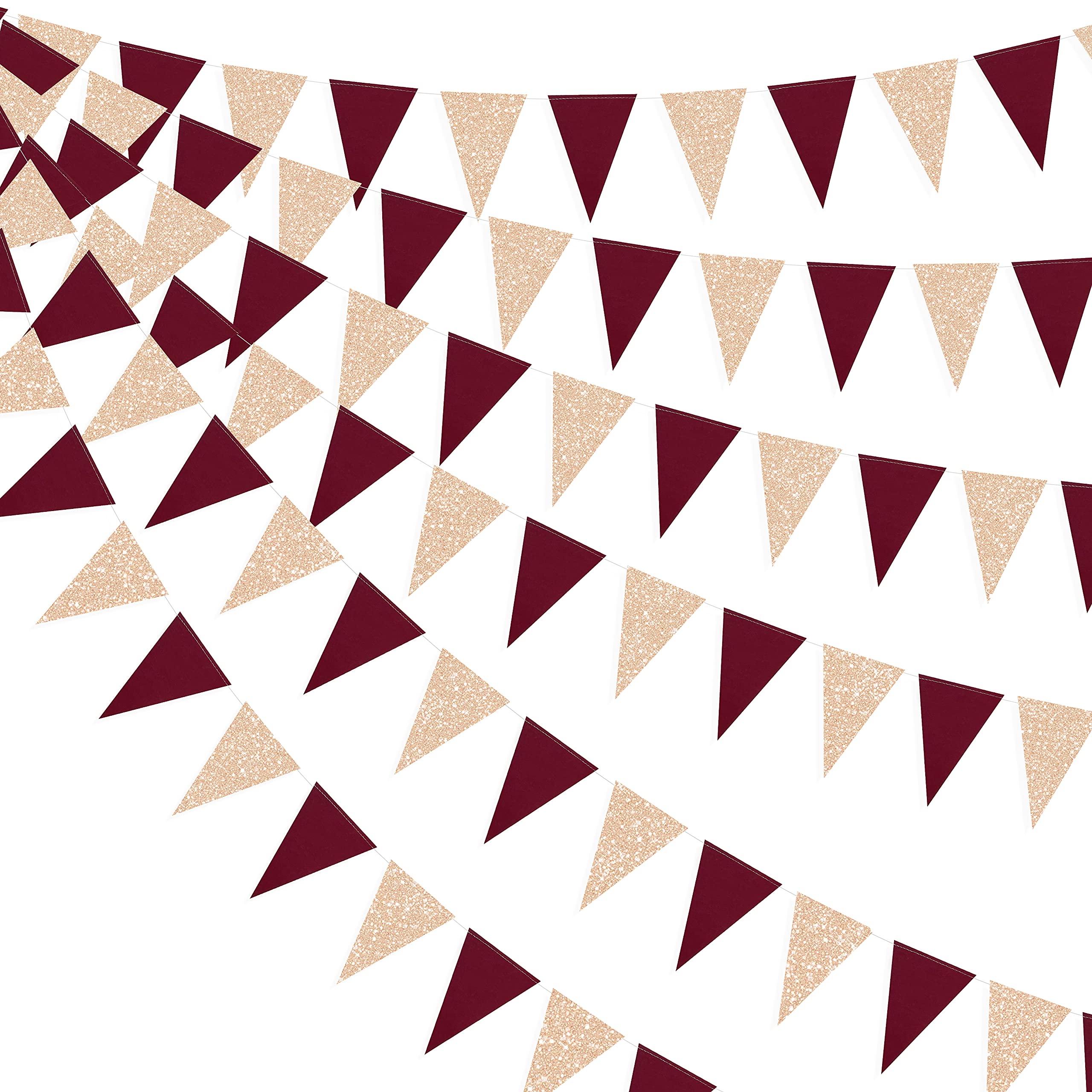 Elegant Burgundy & Gold Triangle Banner - Maroon Champagne Pennant Bunting for Birthday, Wedding, Bridal Shower, Baby Shower & Anniversary Decor | Perfect for Indoor/Outdoor Party Decorations
